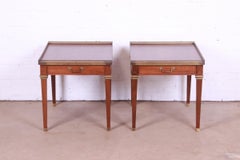 Baker Furniture French Regency Burled Walnut and Brass Nightstands or End Tables