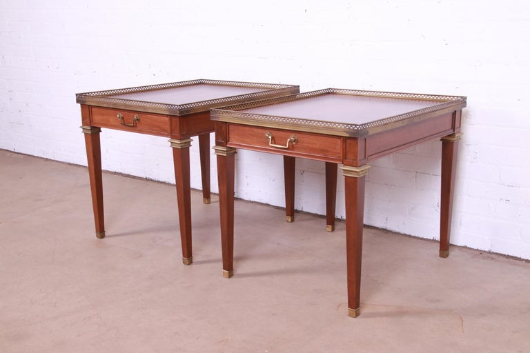20th Century Baker Furniture French Regency Burled Walnut and Brass Nightstands or End Tables For Sale