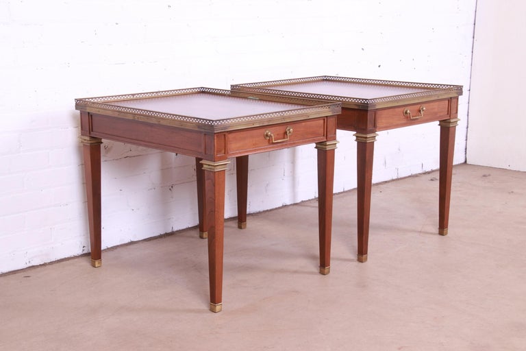 Baker Furniture French Regency Burled Walnut and Brass Nightstands or End Tables For Sale 2