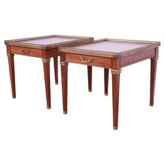 Baker Furniture French Regency Burled Walnut and Brass Nightstands or End Tables