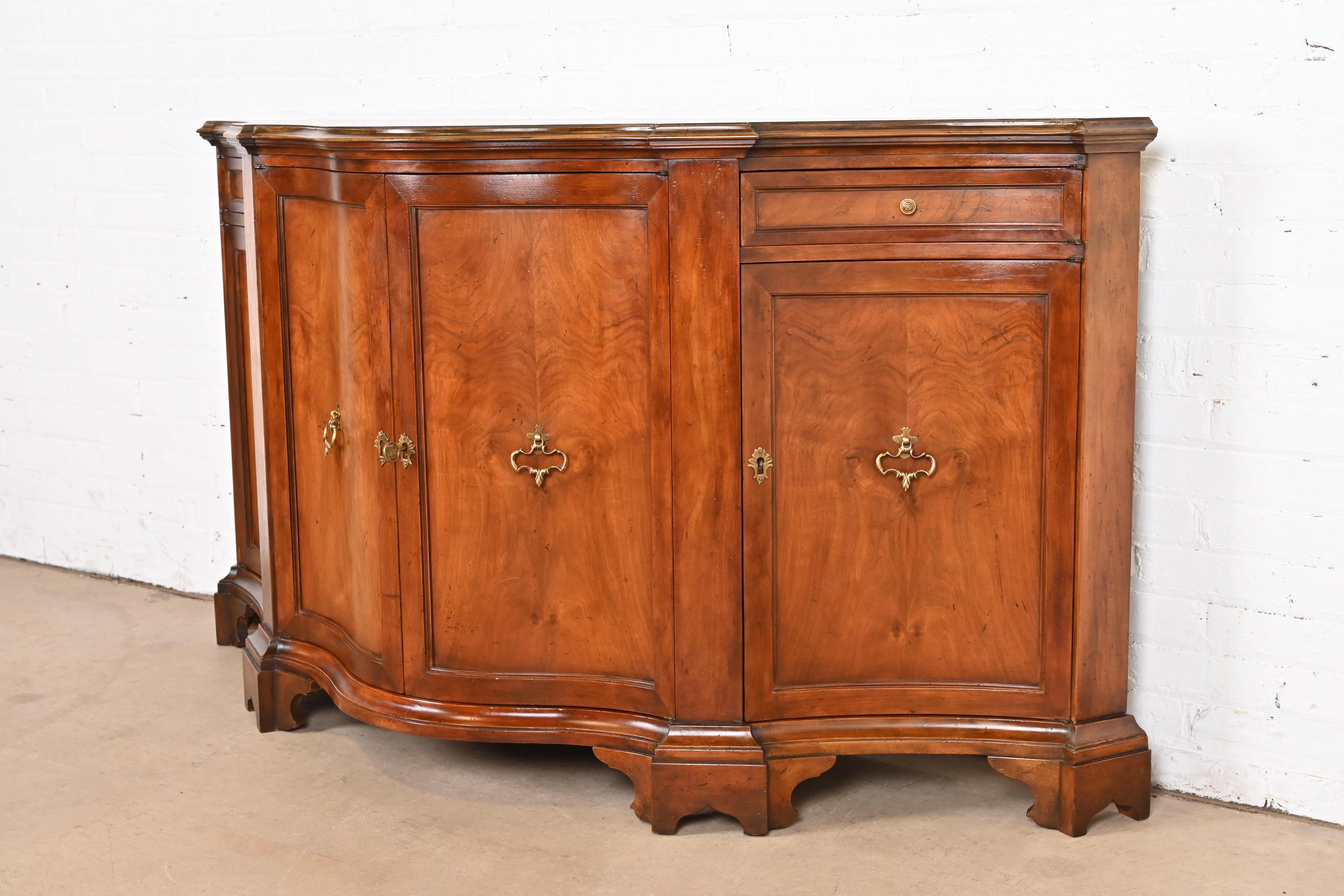Baker Furniture French Regency Burled Walnut Sideboard Credenza or Bar Cabinet In Good Condition In South Bend, IN