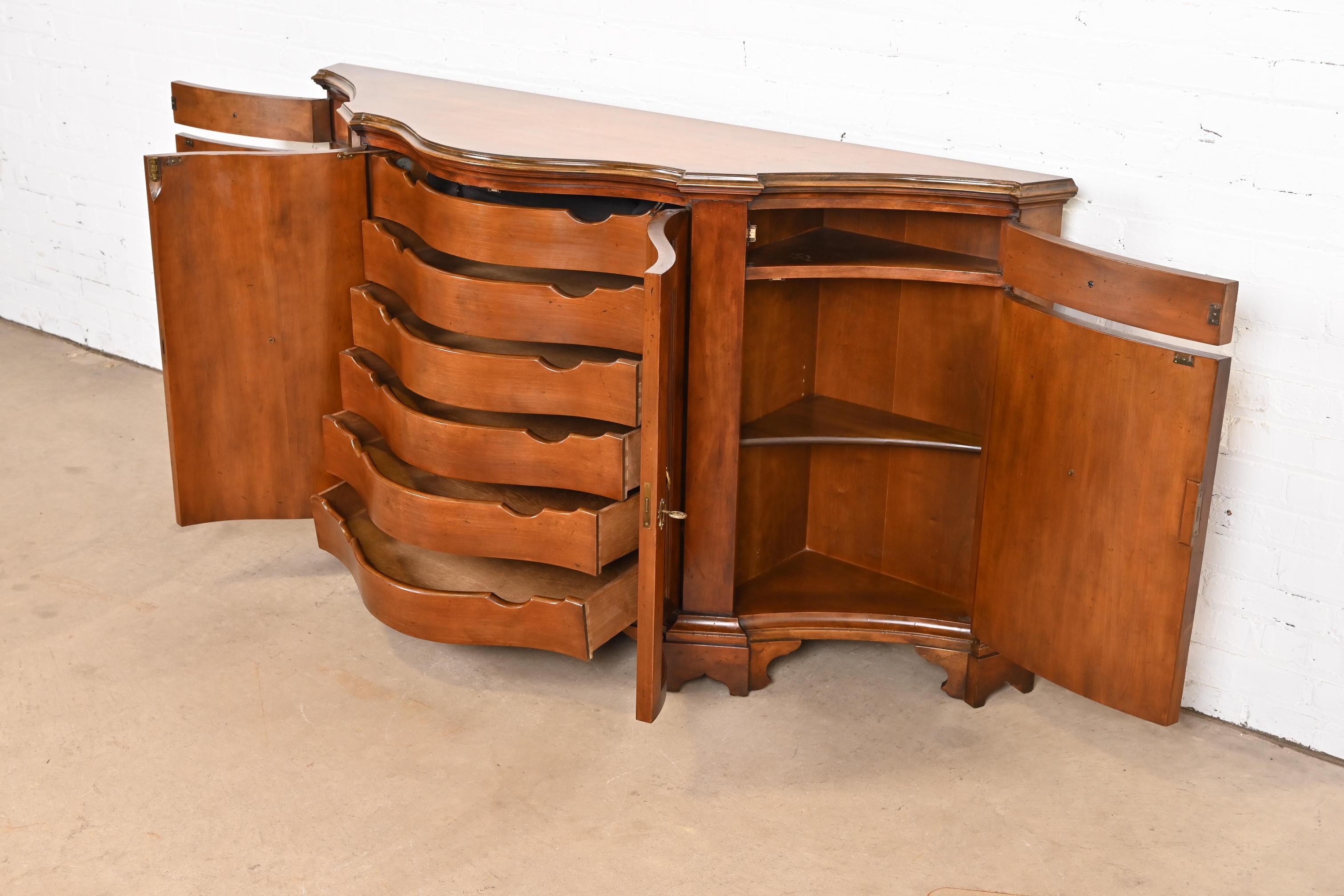 Brass Baker Furniture French Regency Burled Walnut Sideboard Credenza or Bar Cabinet