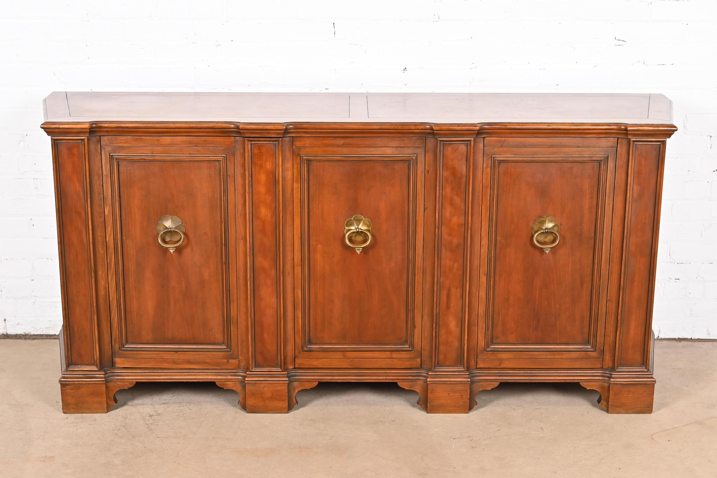 Louis XVI Baker Furniture French Regency Carved Cherry Wood Sideboard Credenza For Sale
