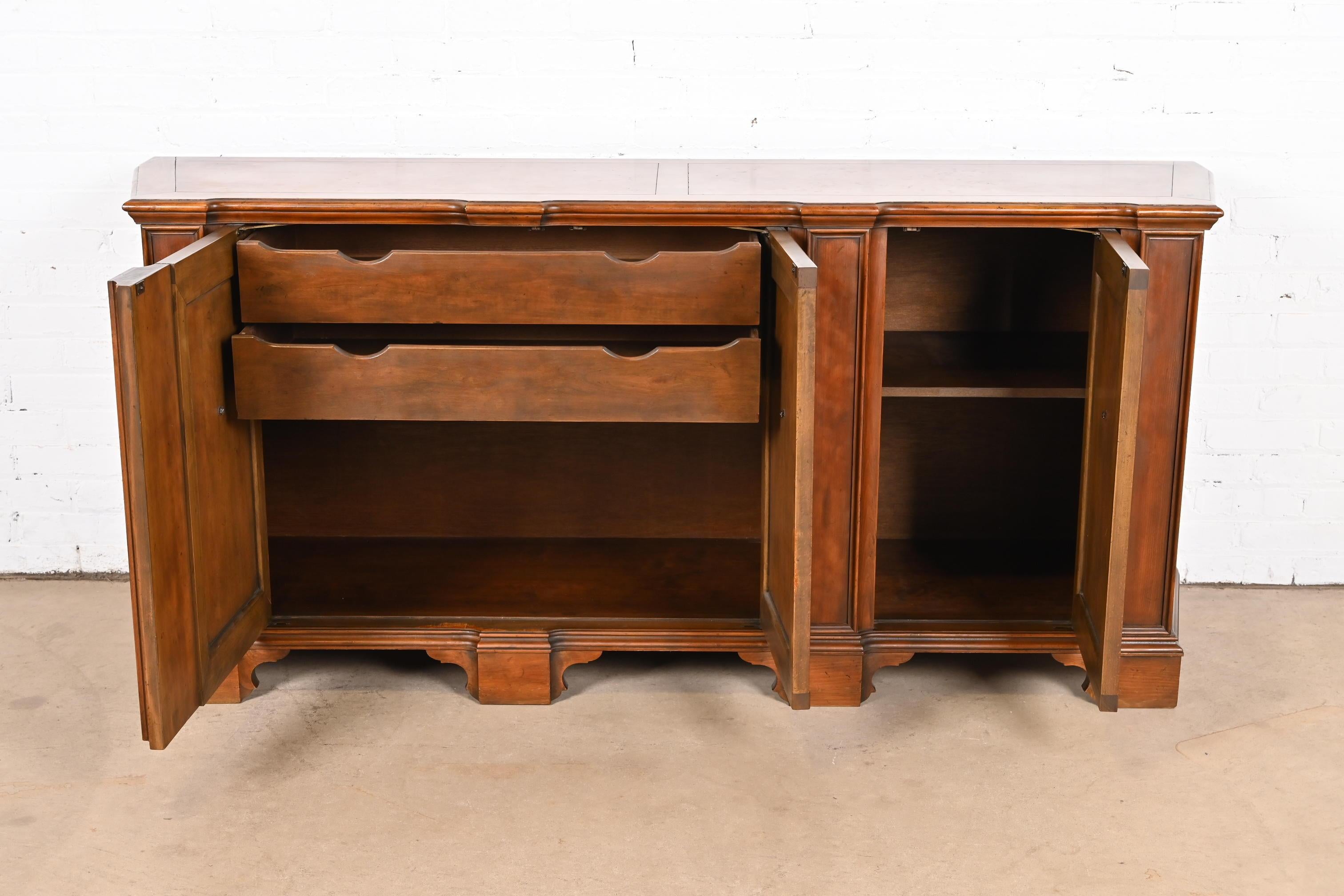 Mid-20th Century Baker Furniture French Regency Carved Cherry Wood Sideboard Credenza For Sale