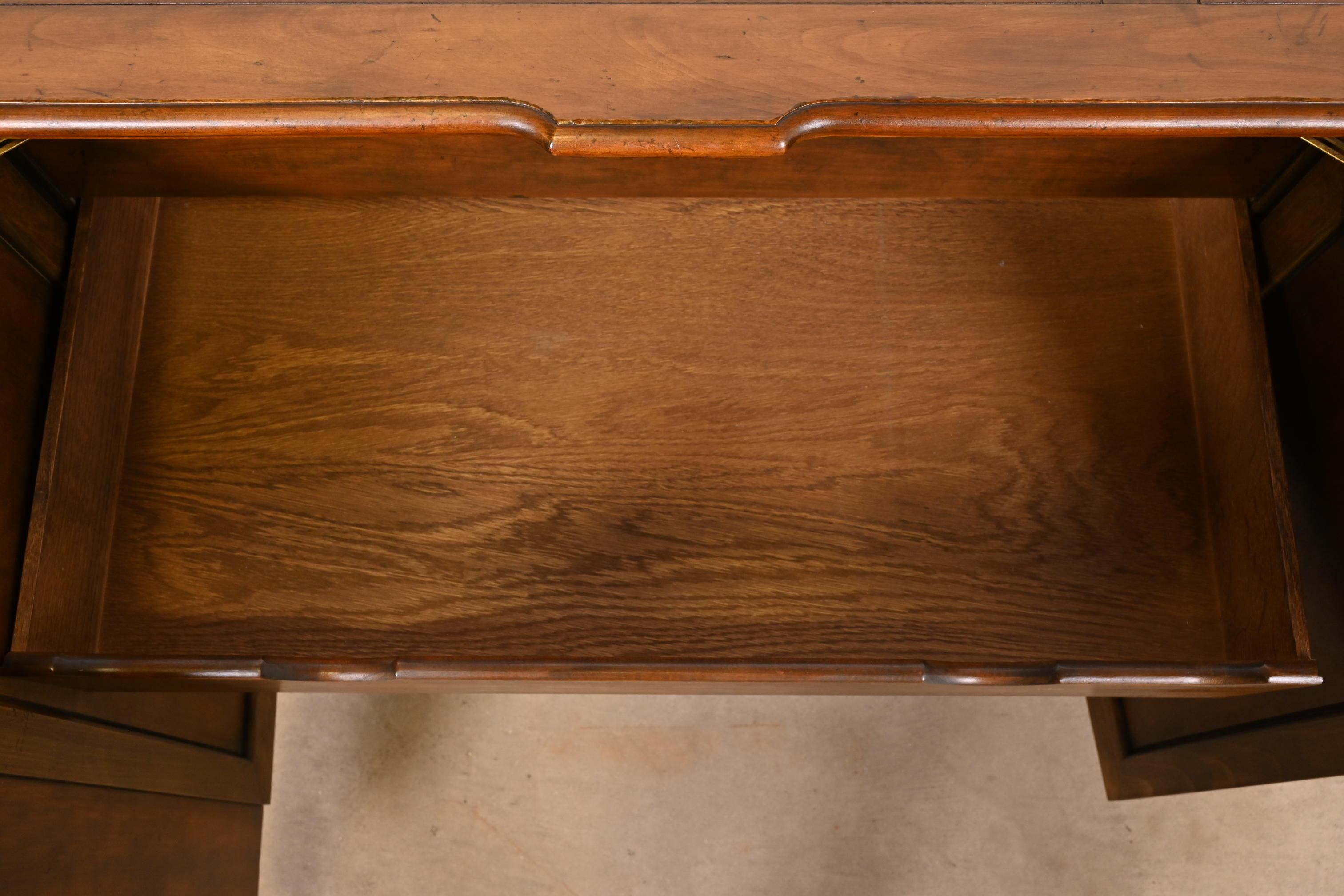 Brass Baker Furniture French Regency Carved Cherry Wood Sideboard Credenza For Sale