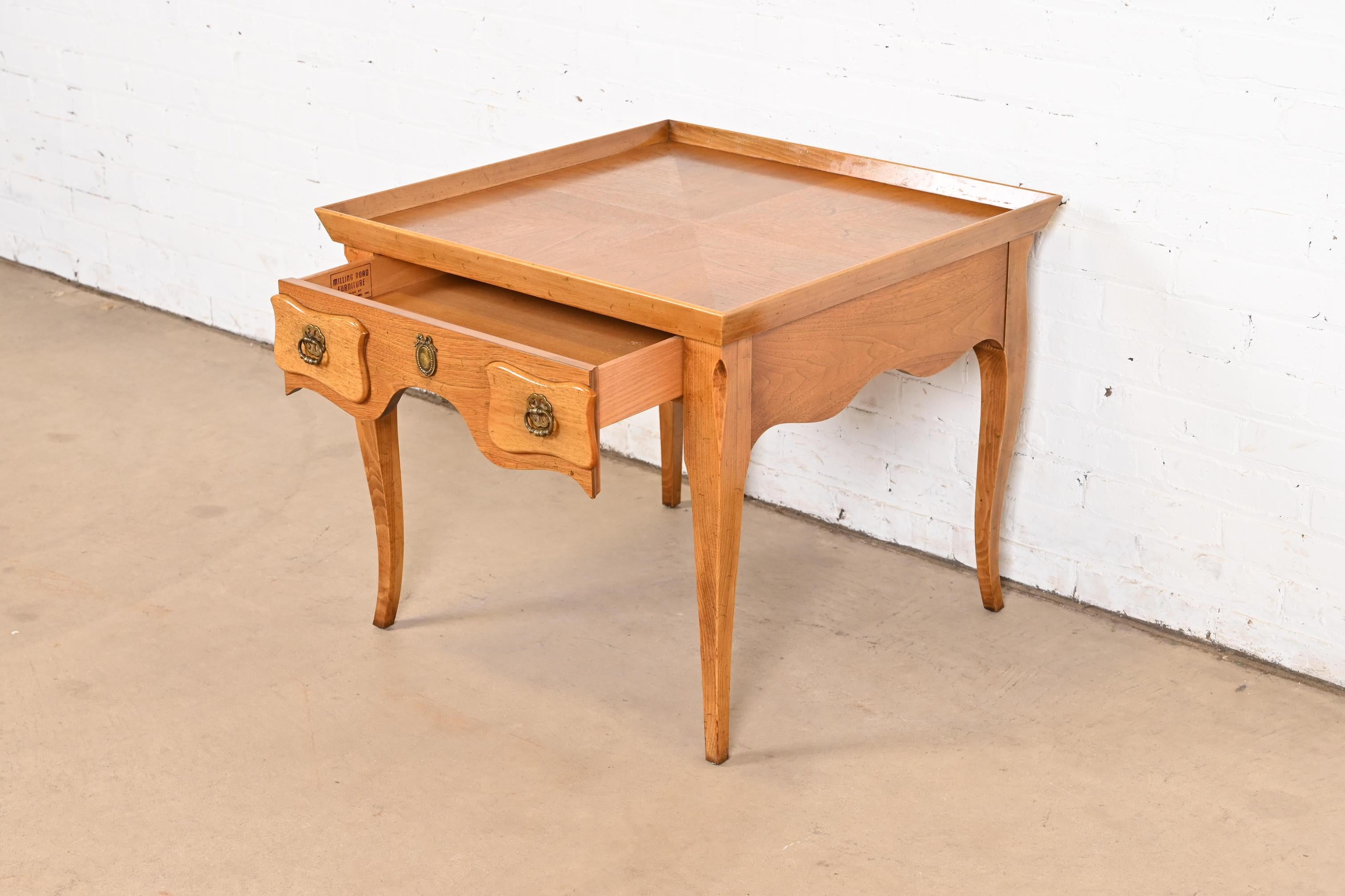 Brass Baker Furniture French Regency Carved Walnut Tea Table, Circa 1960s For Sale