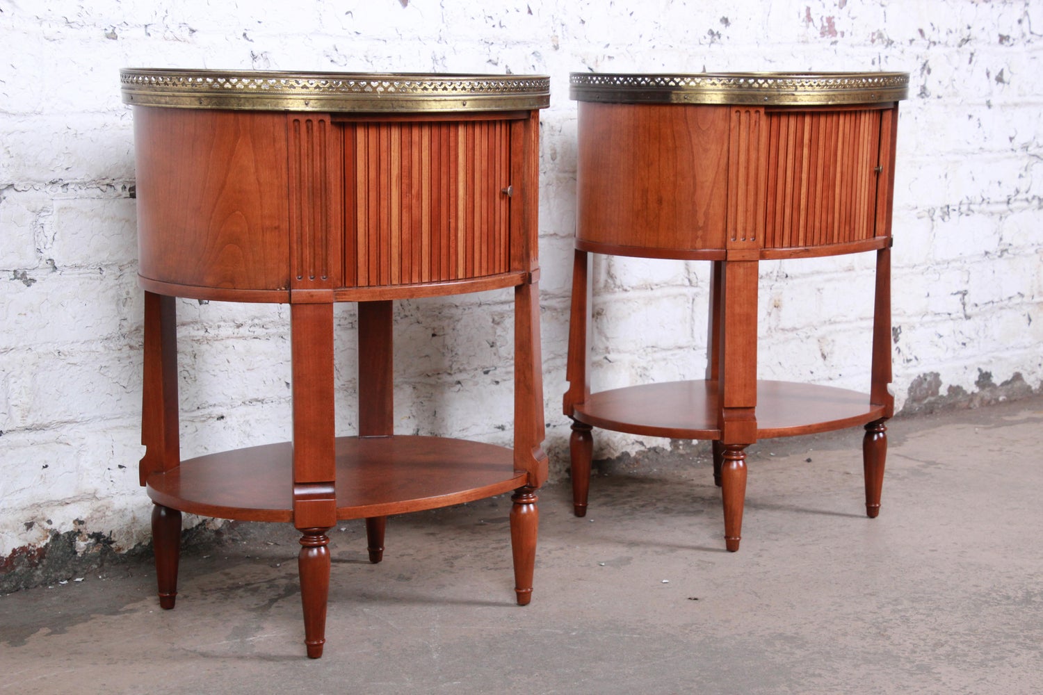 Baker Furniture French Regency Cherry And Brass Tambour Door Nightstands Pair For Sale At 1stdibs