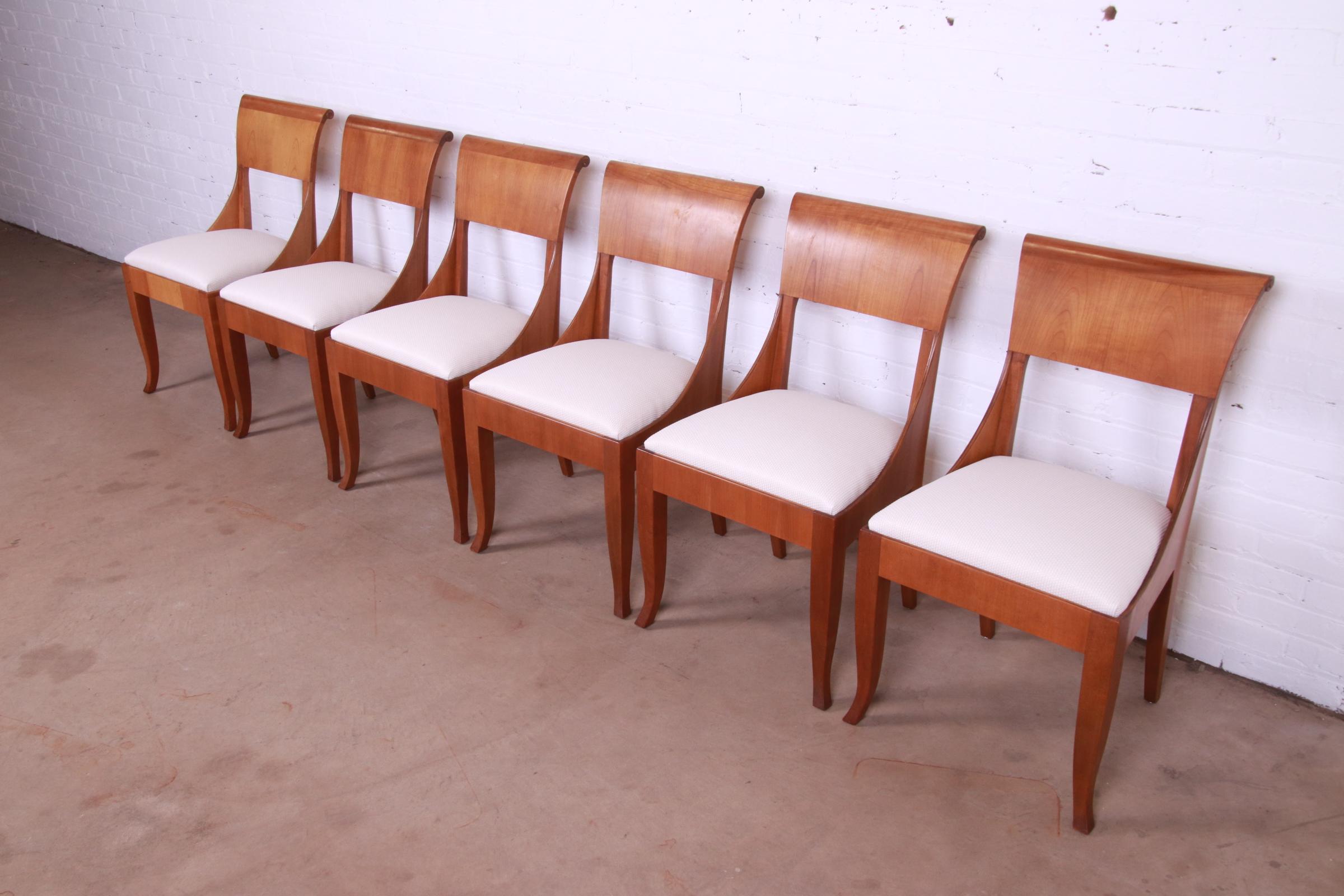 American Baker Furniture French Regency Cherry Wood Dining Chairs, Newly Reupholstered