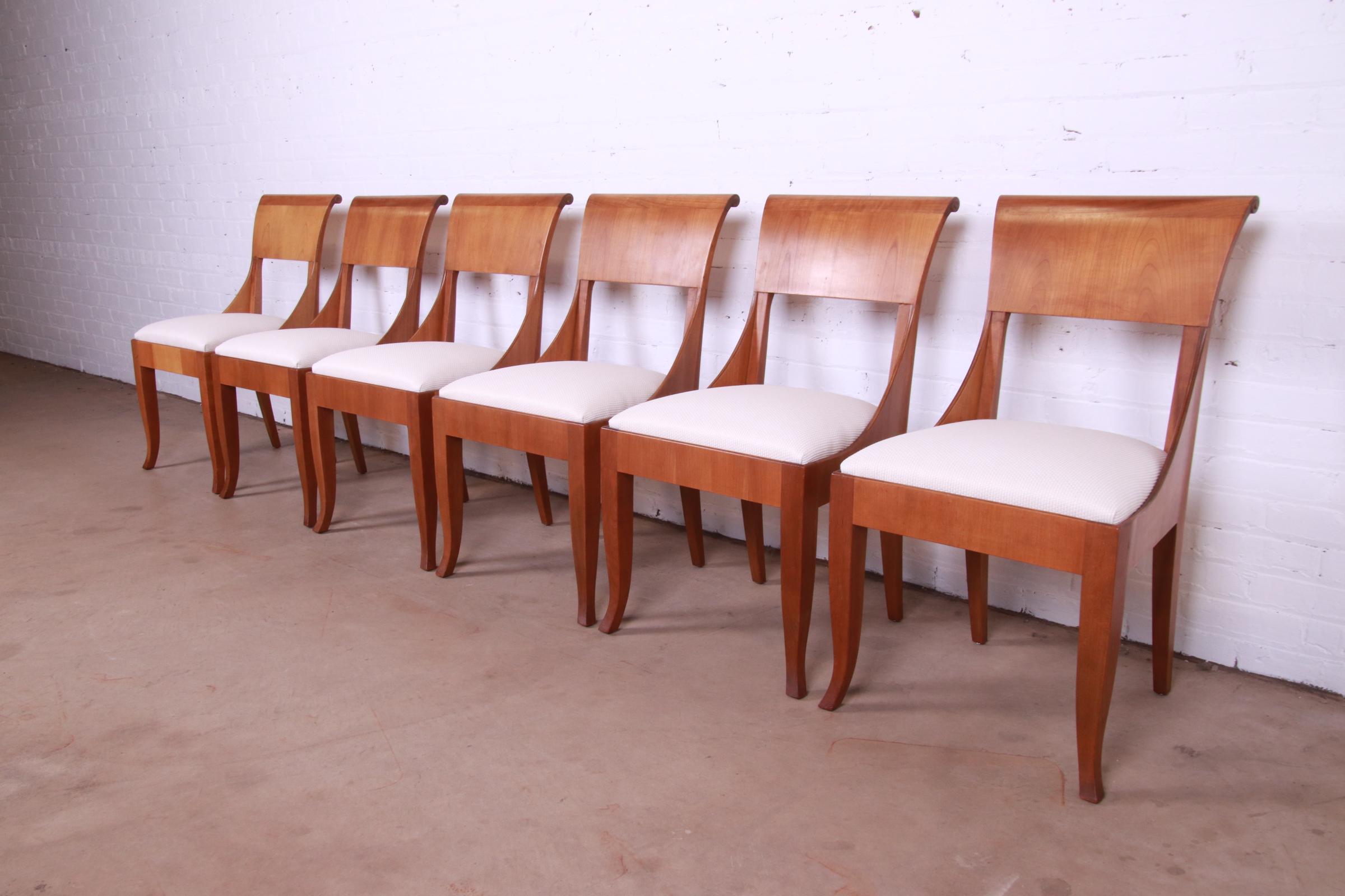 Baker Furniture French Regency Cherry Wood Dining Chairs, Newly Reupholstered In Good Condition In South Bend, IN