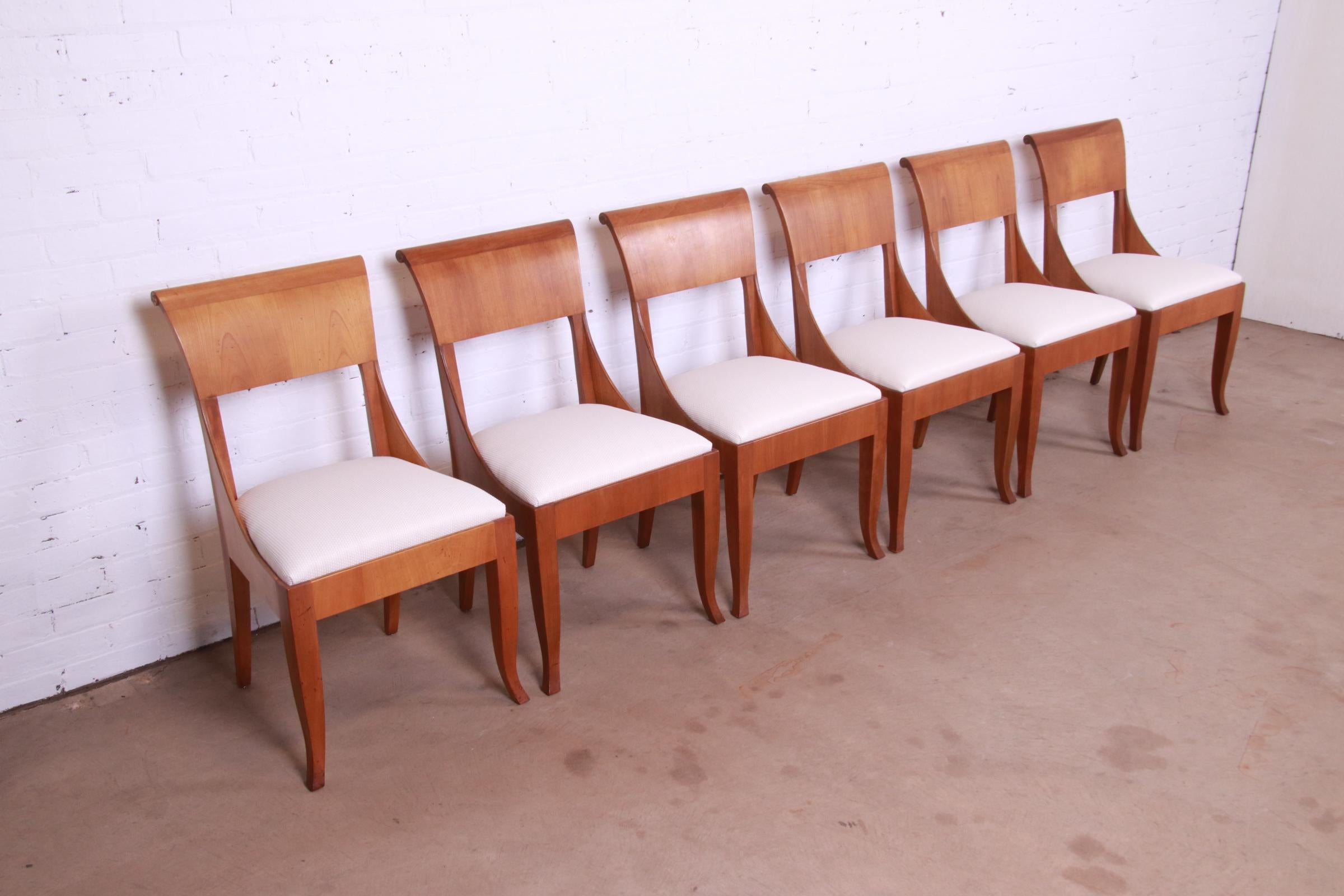 20th Century Baker Furniture French Regency Cherry Wood Dining Chairs, Newly Reupholstered