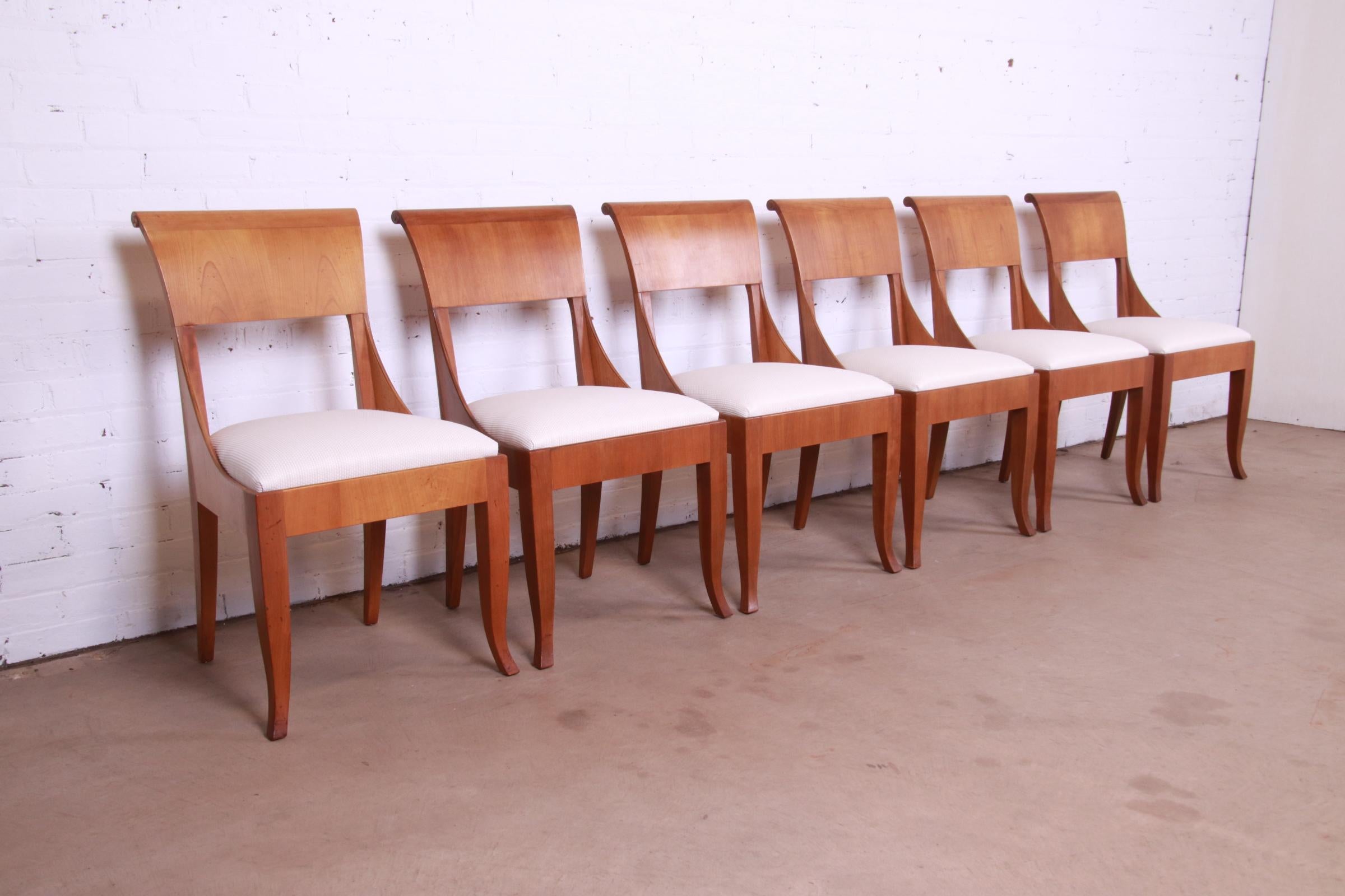 Upholstery Baker Furniture French Regency Cherry Wood Dining Chairs, Newly Reupholstered