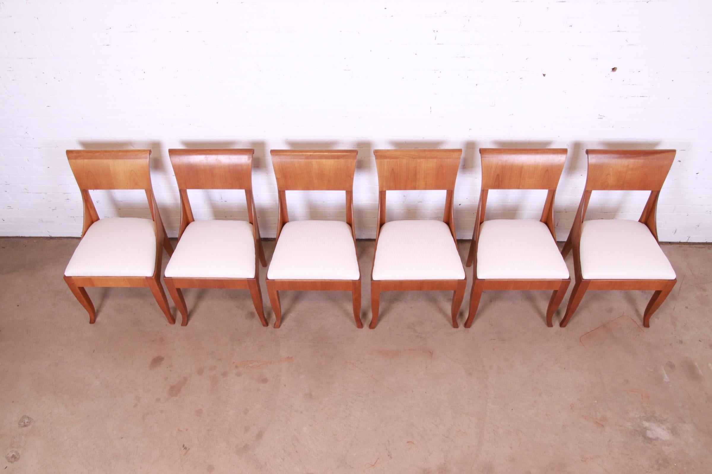 Baker Furniture French Regency Cherry Wood Dining Chairs, Newly Reupholstered 1