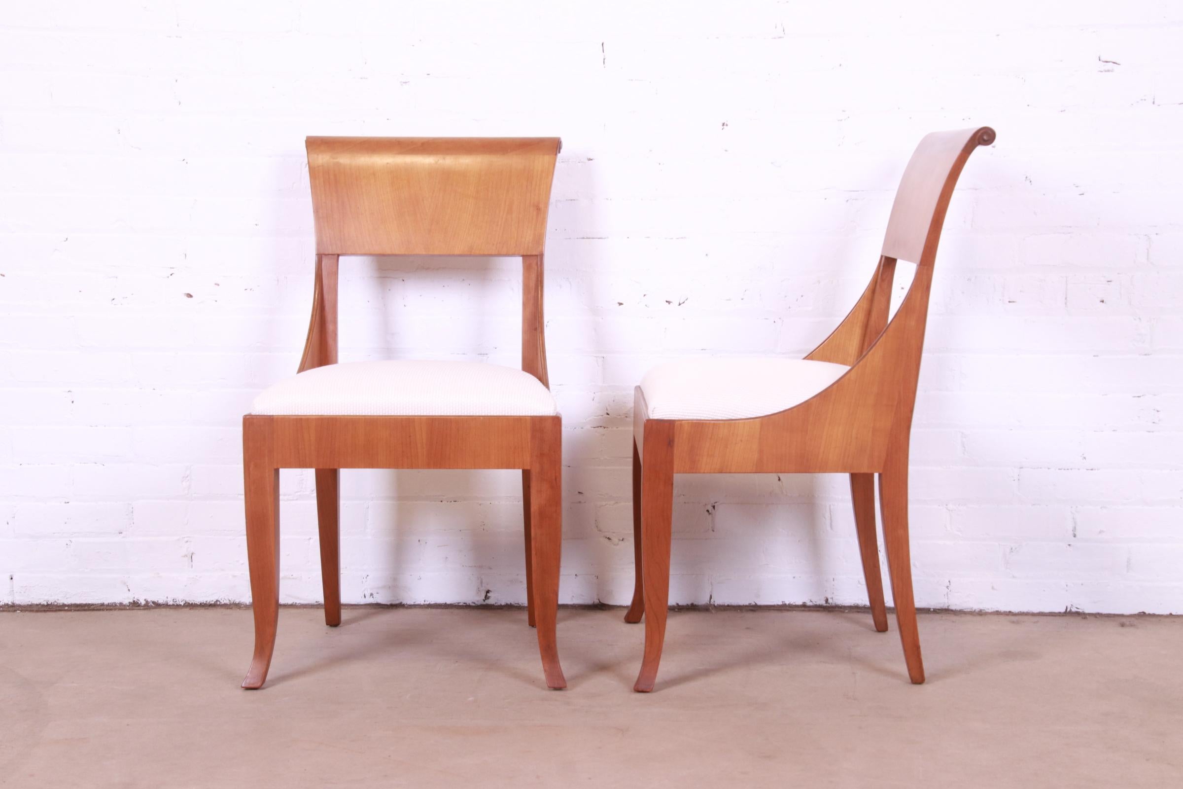 Baker Furniture French Regency Cherry Wood Dining Chairs, Newly Reupholstered 2