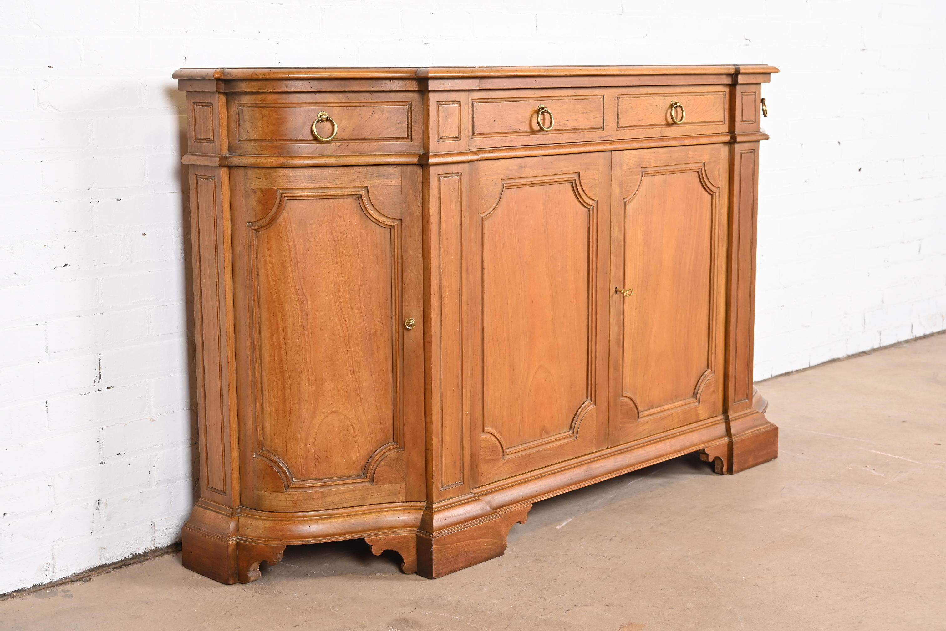 Brass Baker Furniture French Regency Cherry Wood Sideboard or Bar Cabinet