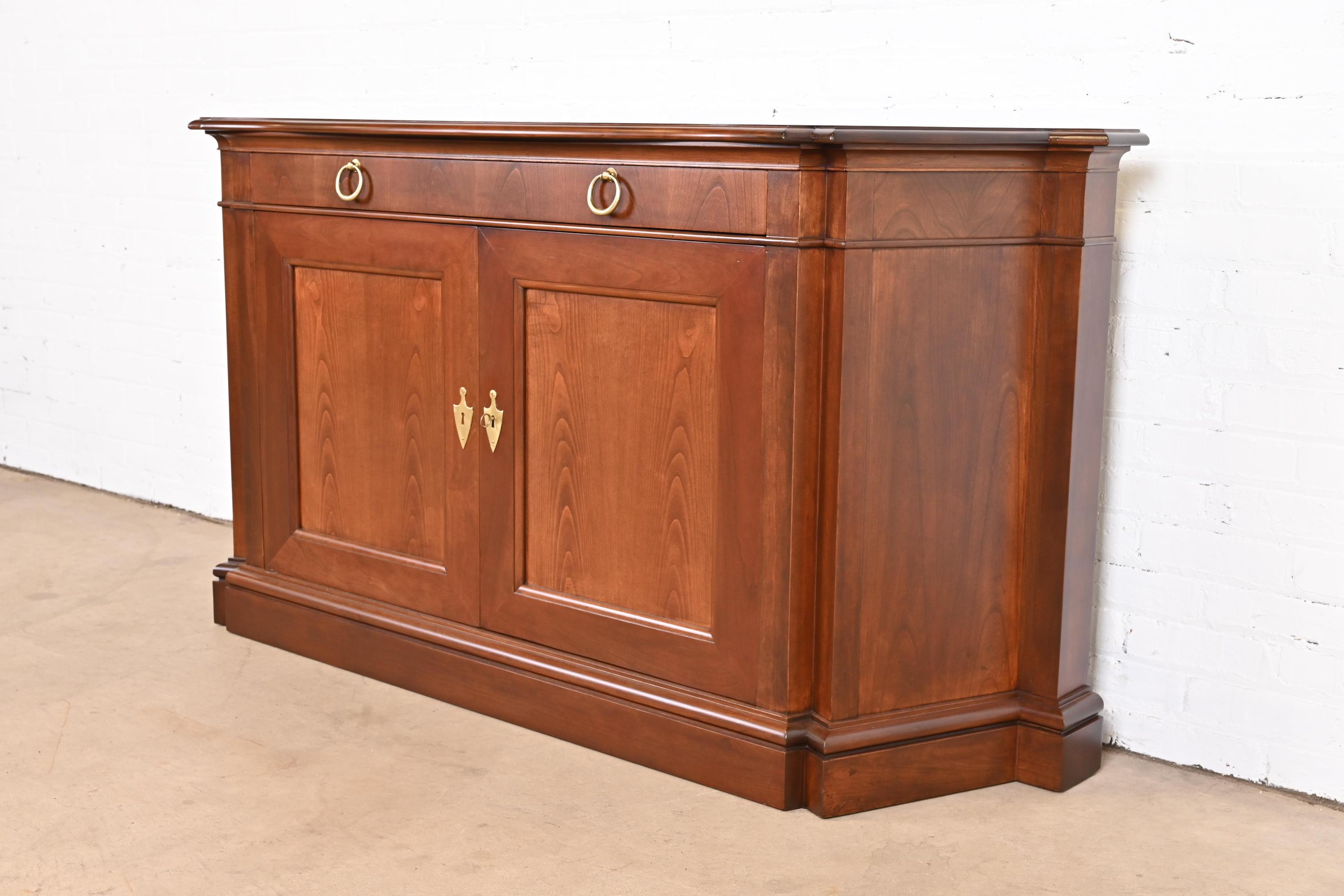 Baker Furniture French Regency Cherry Wood Sideboard or Bar Cabinet, Refinished In Good Condition In South Bend, IN