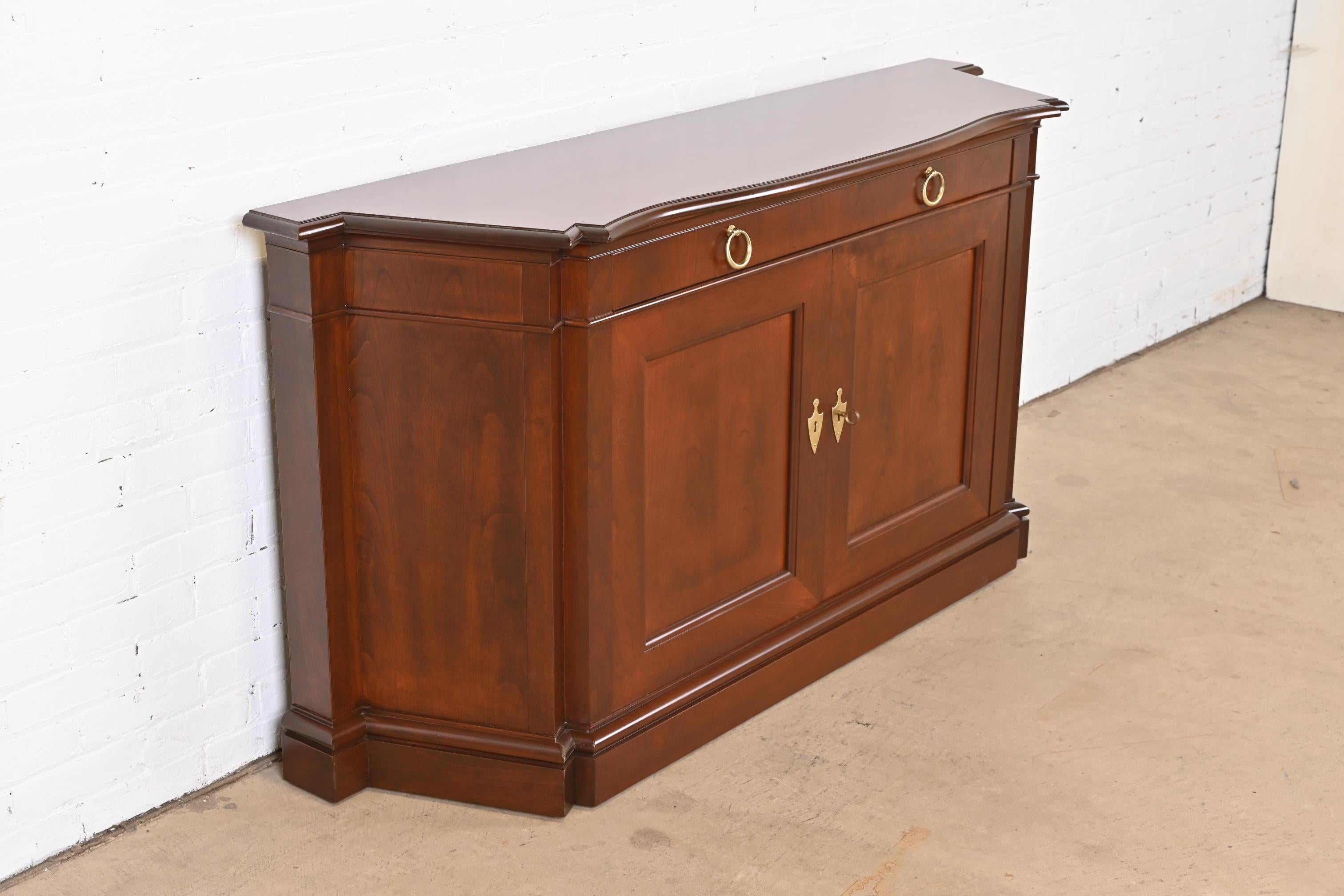 Brass Baker Furniture French Regency Cherry Wood Sideboard or Bar Cabinet, Refinished