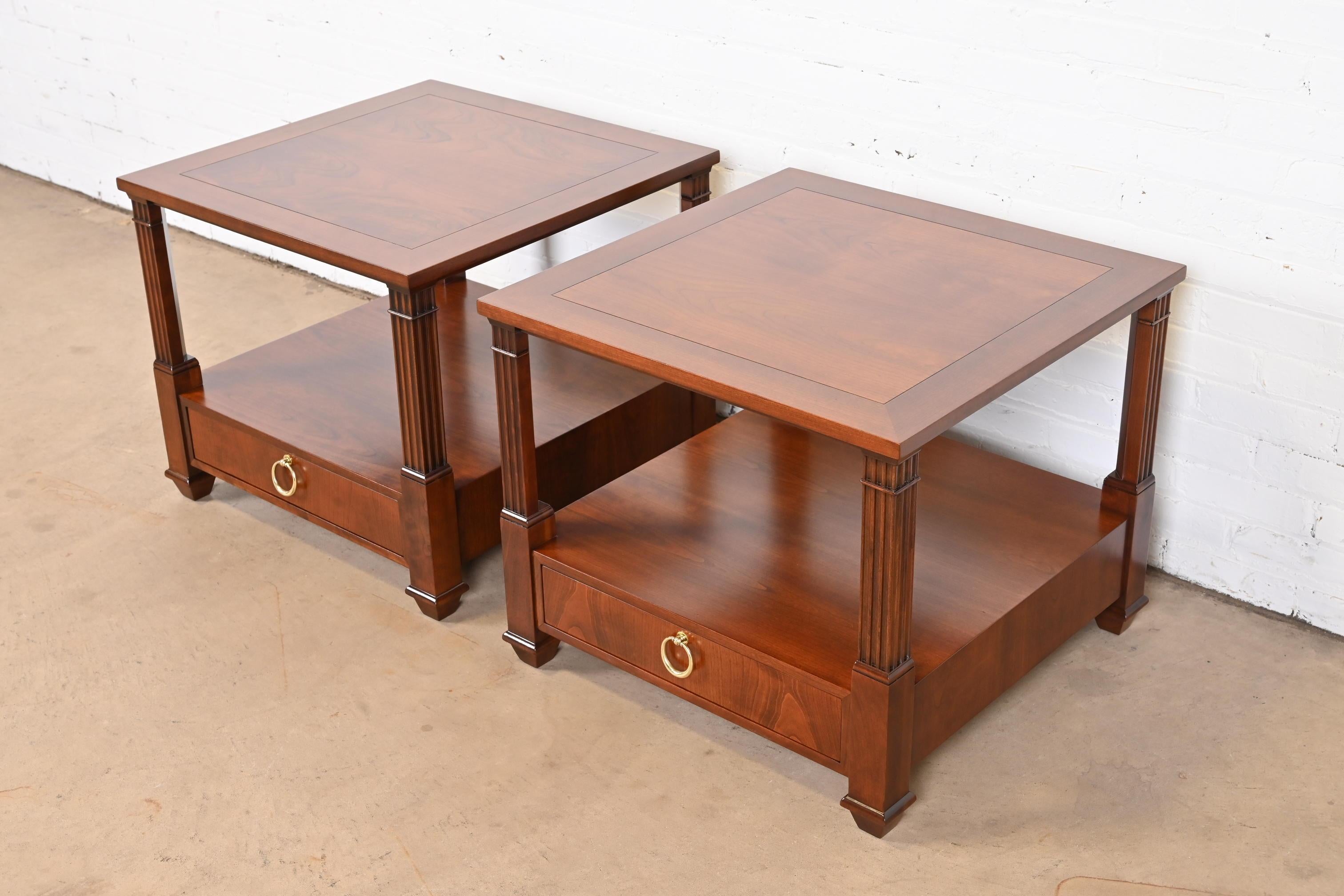 Baker Furniture French Regency Cherry Wood Two-Tier Nightstands or End Tables In Good Condition In South Bend, IN