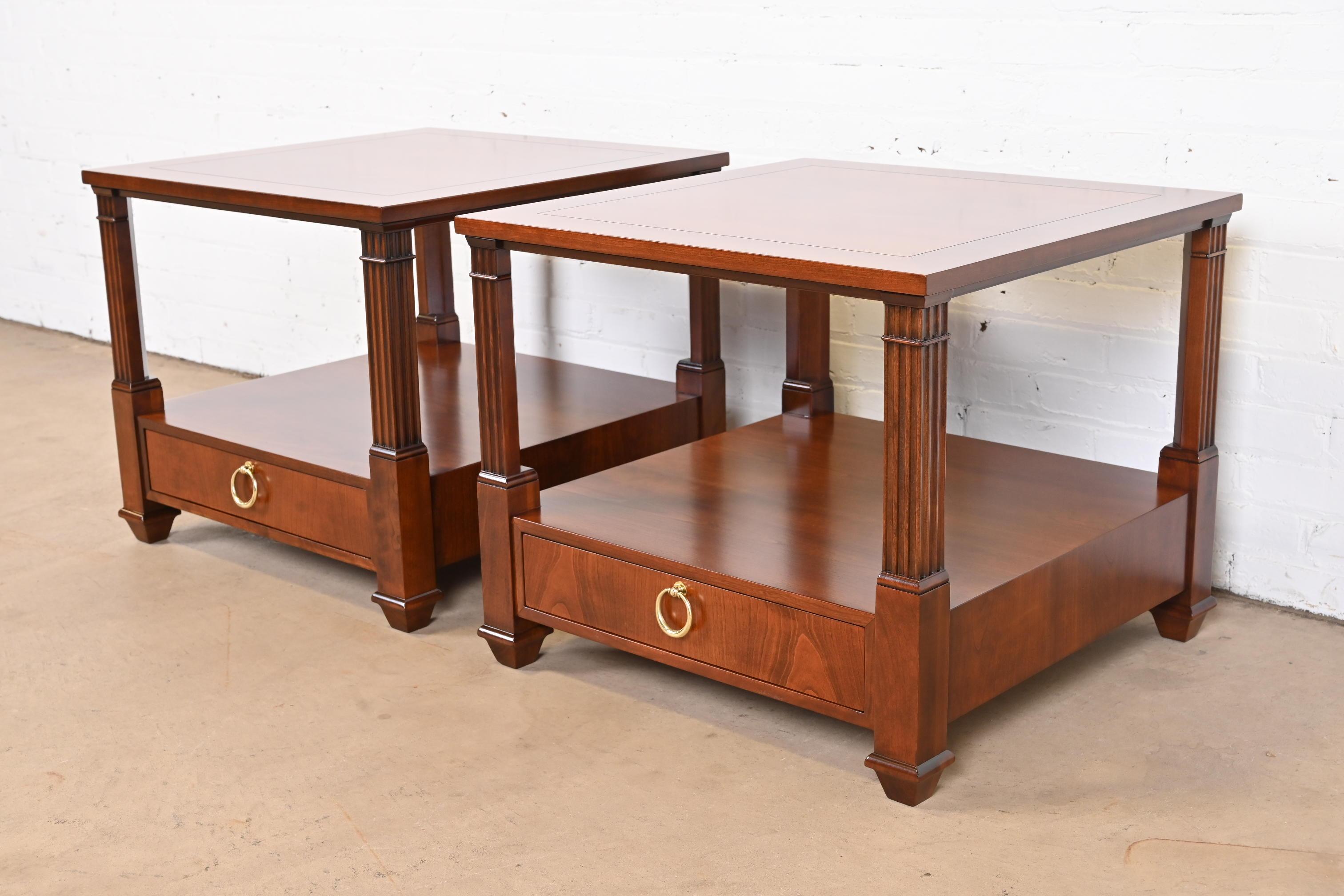 Mid-20th Century Baker Furniture French Regency Cherry Wood Two-Tier Nightstands or End Tables