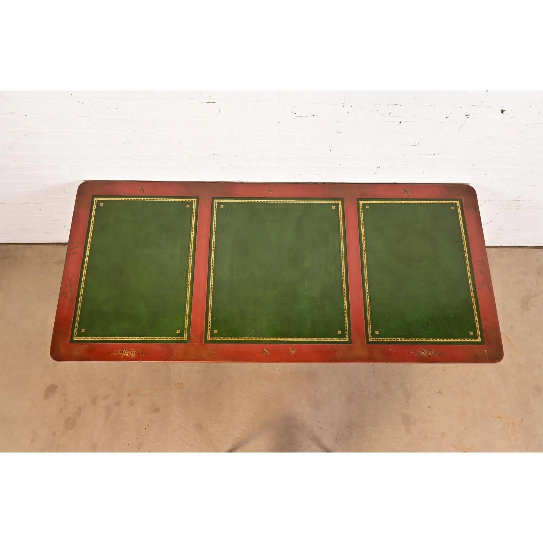 Baker Furniture French Regency Chinoiserie Red Lacquered Hand Painted Desk For Sale 5