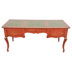 Baker Furniture French Regency Chinoiserie Red Lacquered Hand Painted Desk