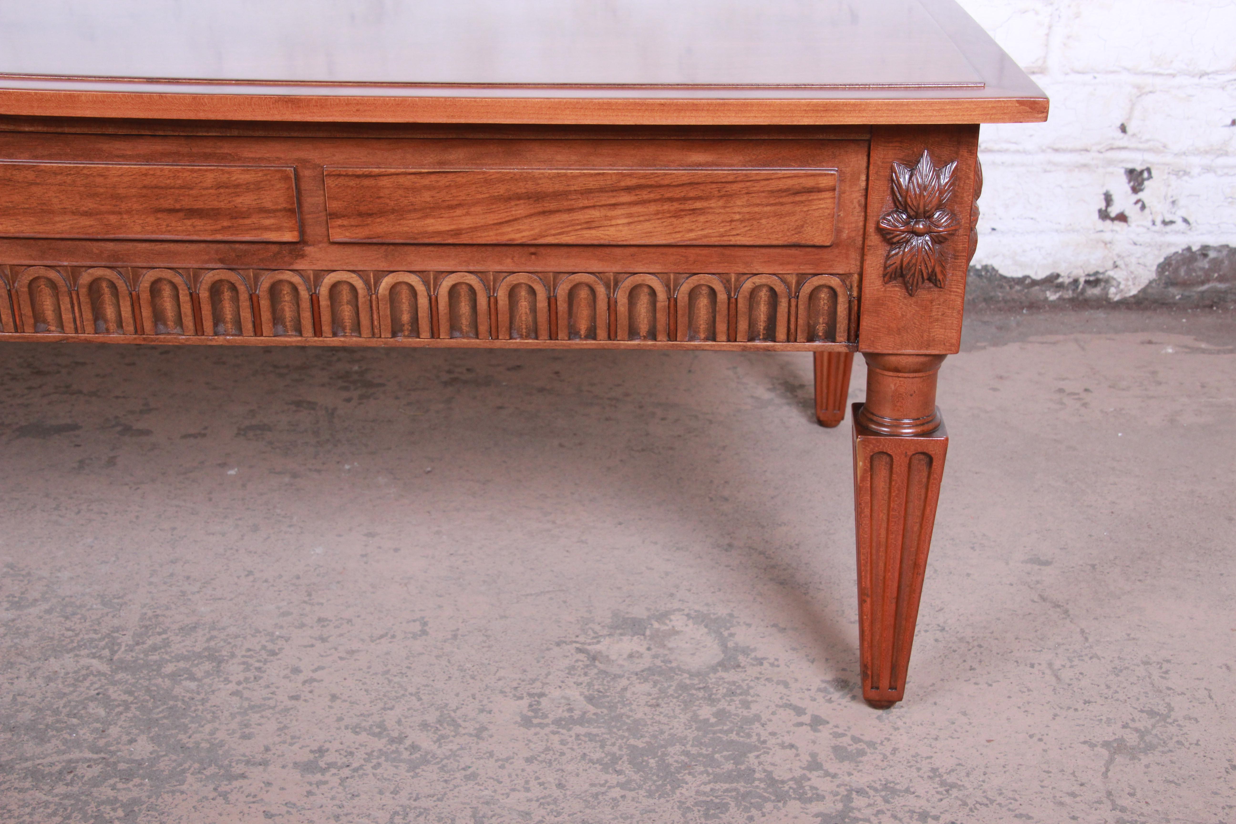 Baker Furniture French Regency Large Burled Walnut Coffee Table, Newly Restored In Good Condition In South Bend, IN