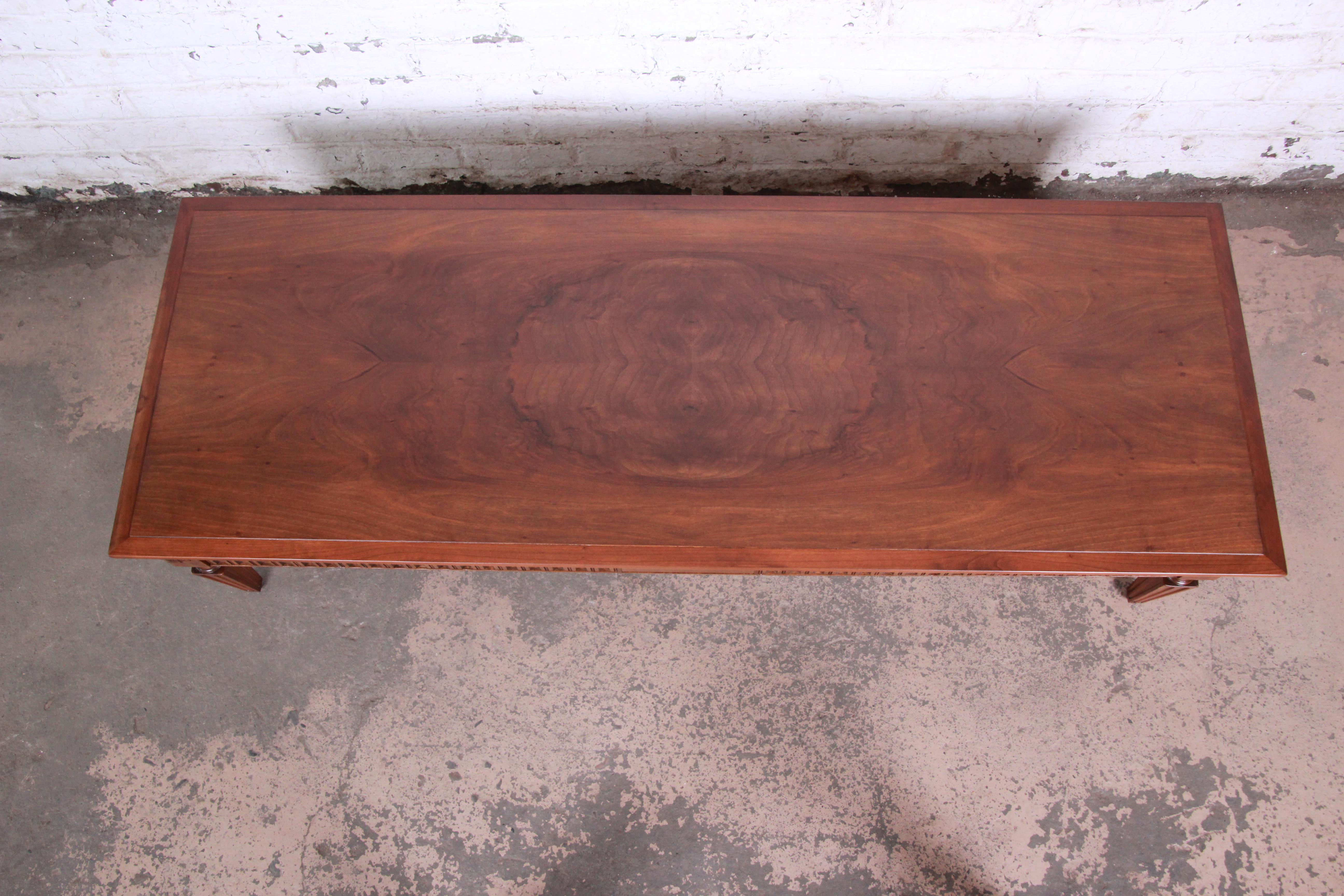 Mid-20th Century Baker Furniture French Regency Large Burled Walnut Coffee Table, Newly Restored