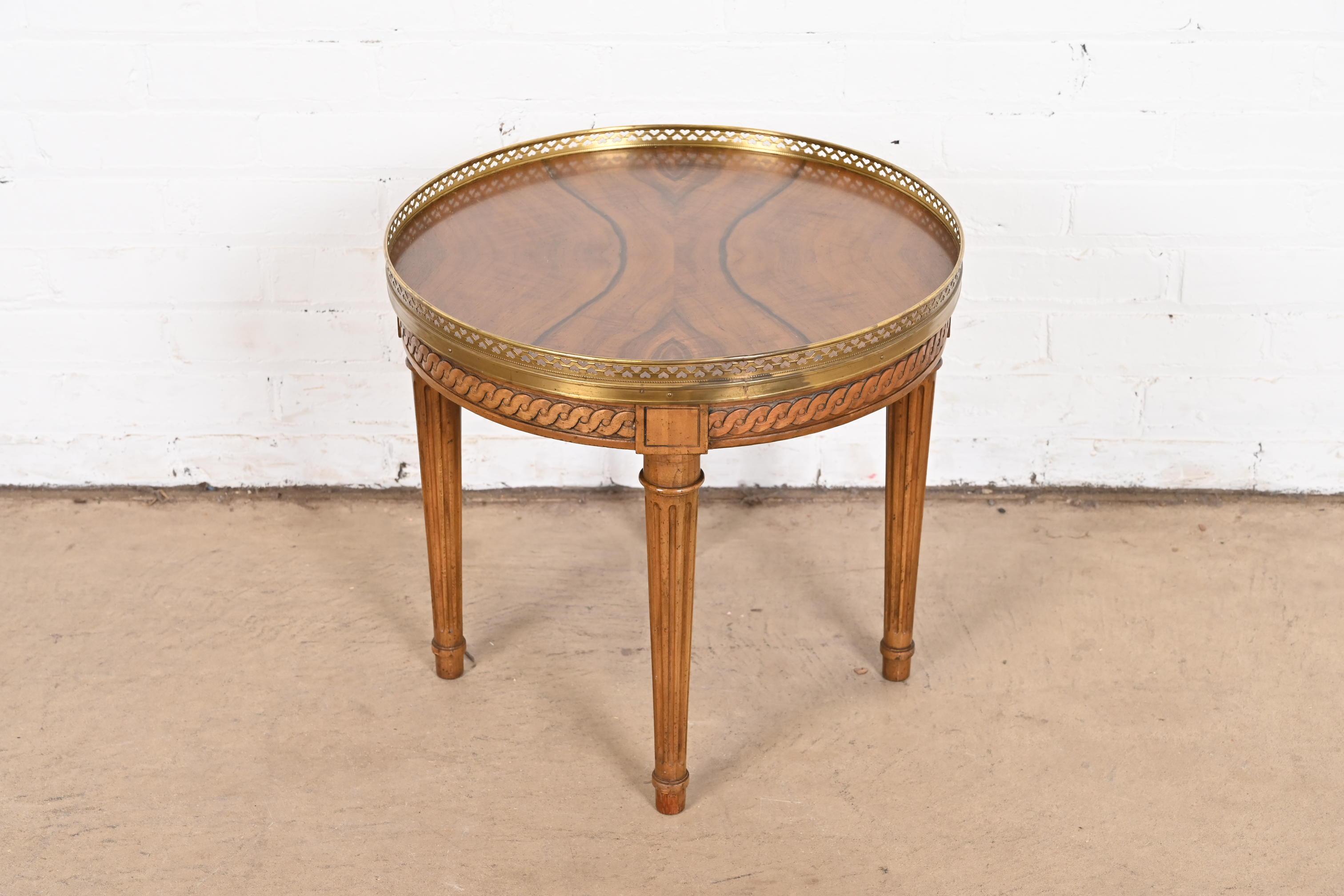 Baker Furniture French Regency Louis XVI Burled Walnut Tea Table For Sale 1