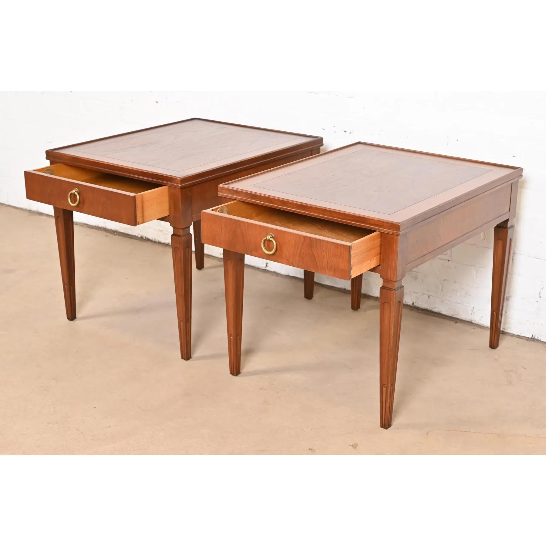 Brass Baker Furniture French Regency Louis XVI Carved Cherry Tea Tables, Refinished For Sale