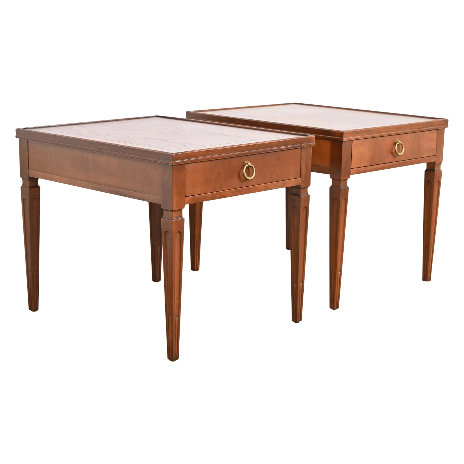Baker Furniture French Regency Louis XVI Carved Cherry Tea Tables, Refinished