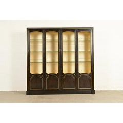 Baker Furniture French Regency Louis XVI Carved Walnut Lighted Bookcase Cabinet