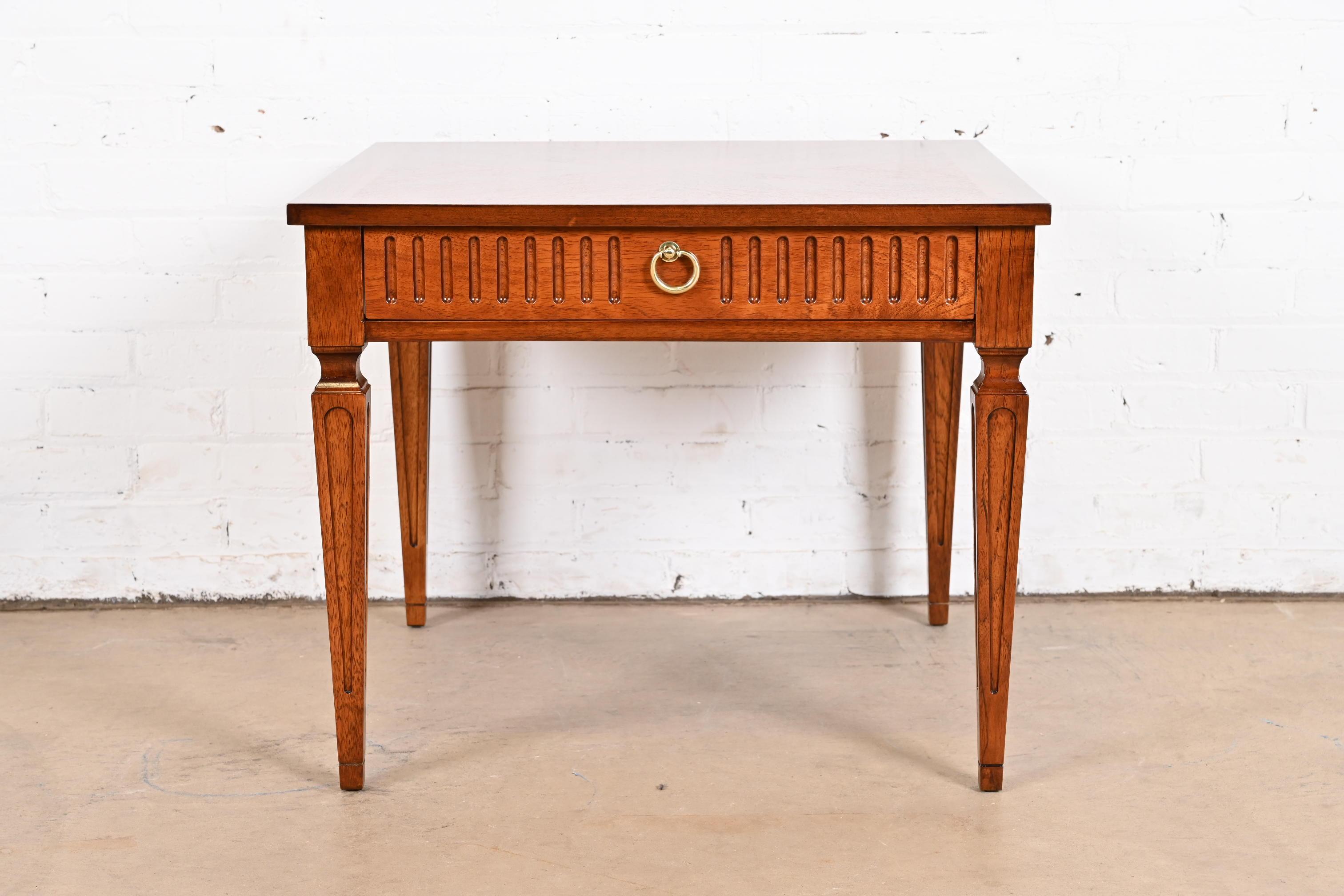Baker Furniture French Regency Louis XVI Carved Walnut Tea Table, Refinished In Good Condition For Sale In South Bend, IN