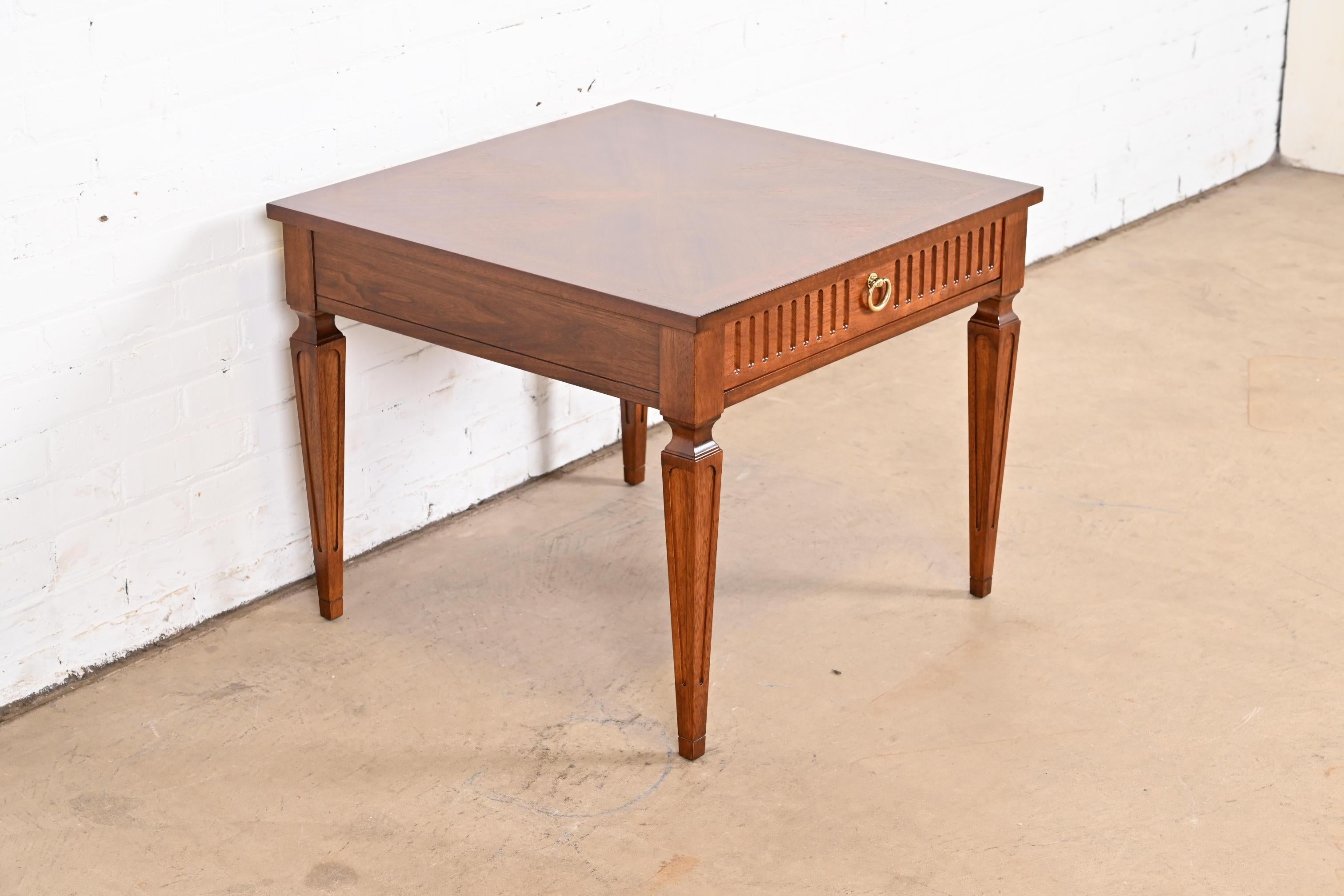 Mid-20th Century Baker Furniture French Regency Louis XVI Carved Walnut Tea Table, Refinished For Sale