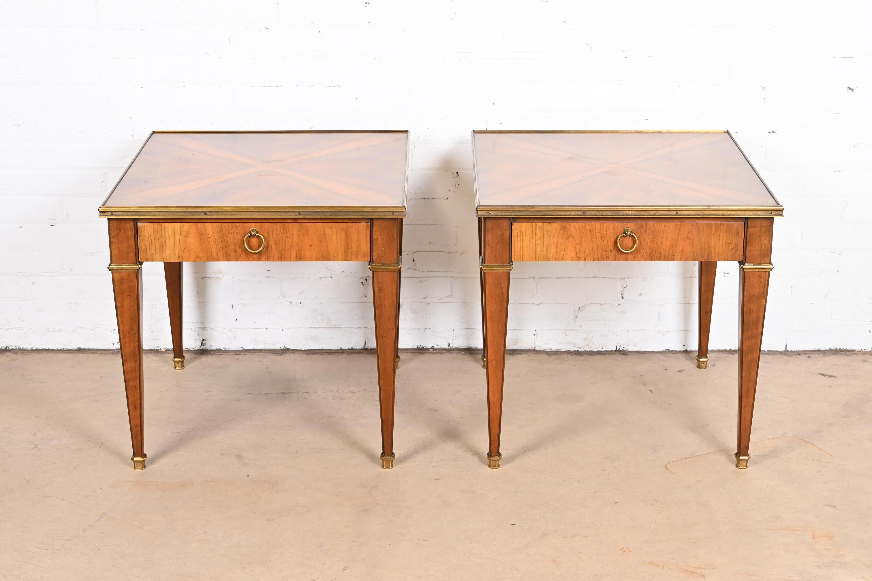 Baker Furniture French Regency Louis XVI Cherry and Burl Wood Nightstands, Pair In Good Condition For Sale In South Bend, IN