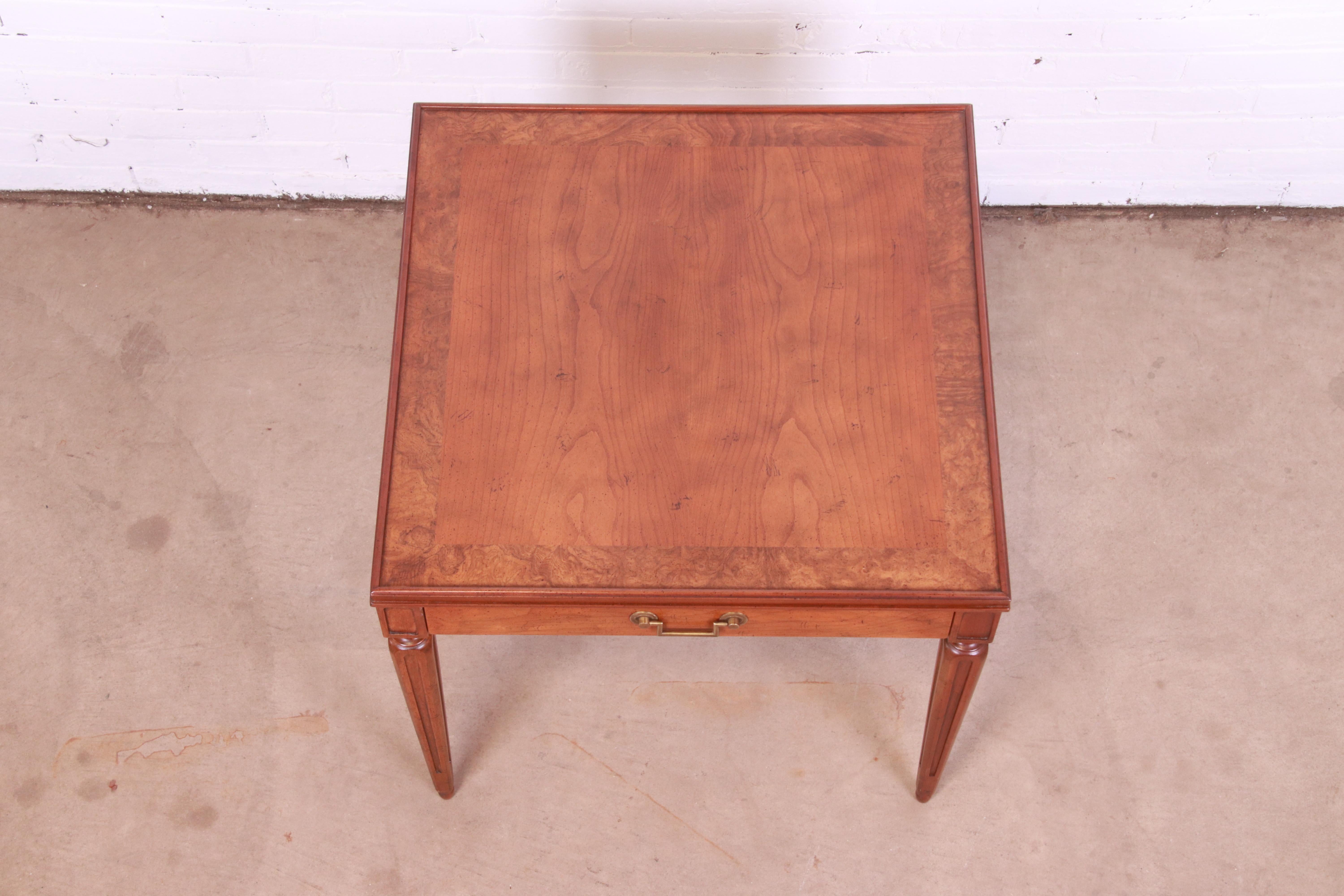 Baker Furniture French Regency Louis XVI Cherry and Burl Wood Tea Table In Good Condition For Sale In South Bend, IN