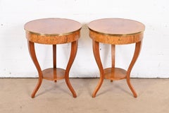 Baker Furniture French Regency Louis XVI Cherry, Burl, and Brass Bedside Tables