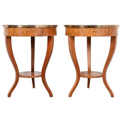 Baker Furniture French Regency Louis XVI Cherry, Burl, and Brass Bedside Tables