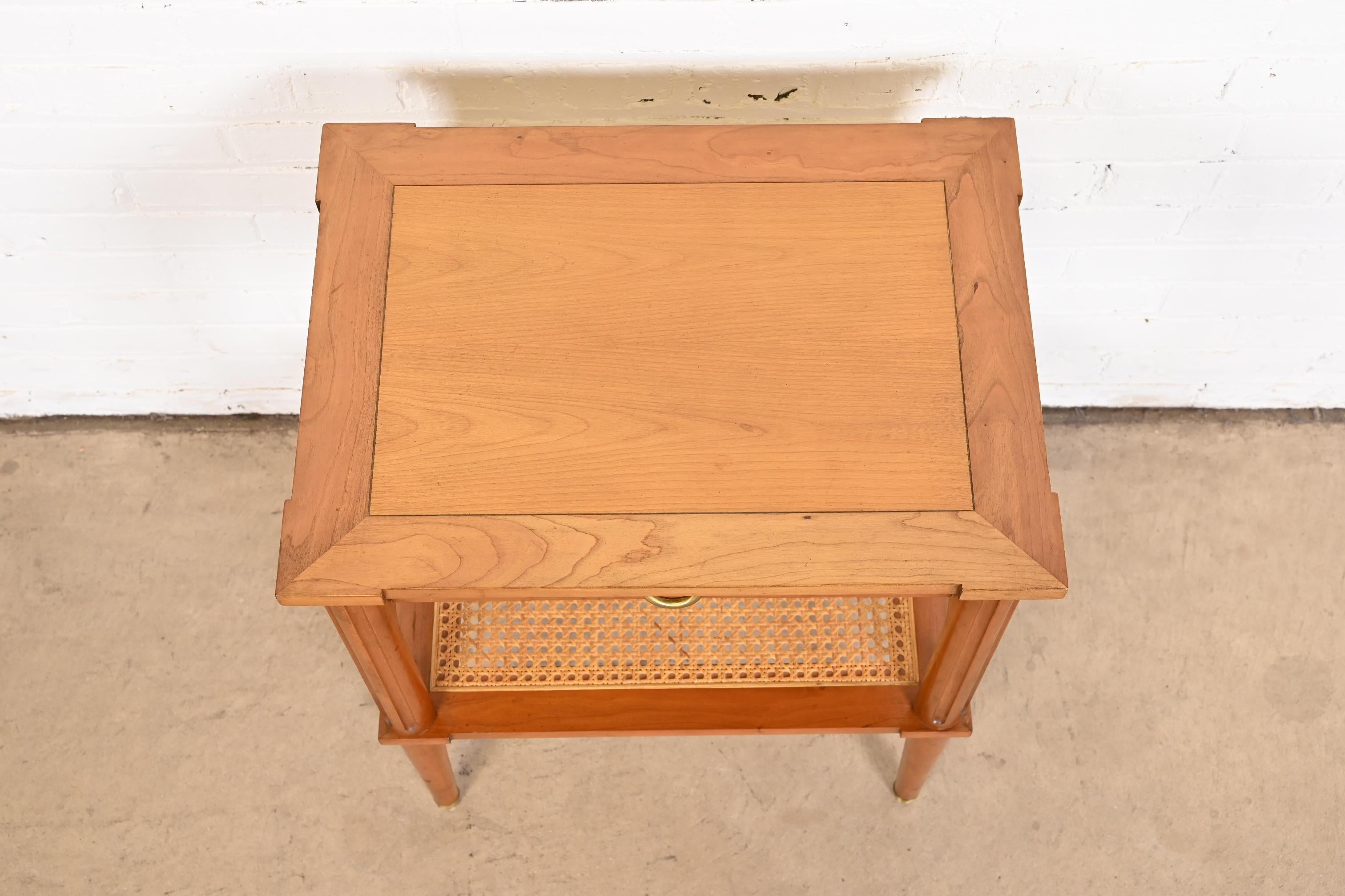Baker Furniture French Regency Louis XVI Cherry Wood and Cane Bedside Table 6