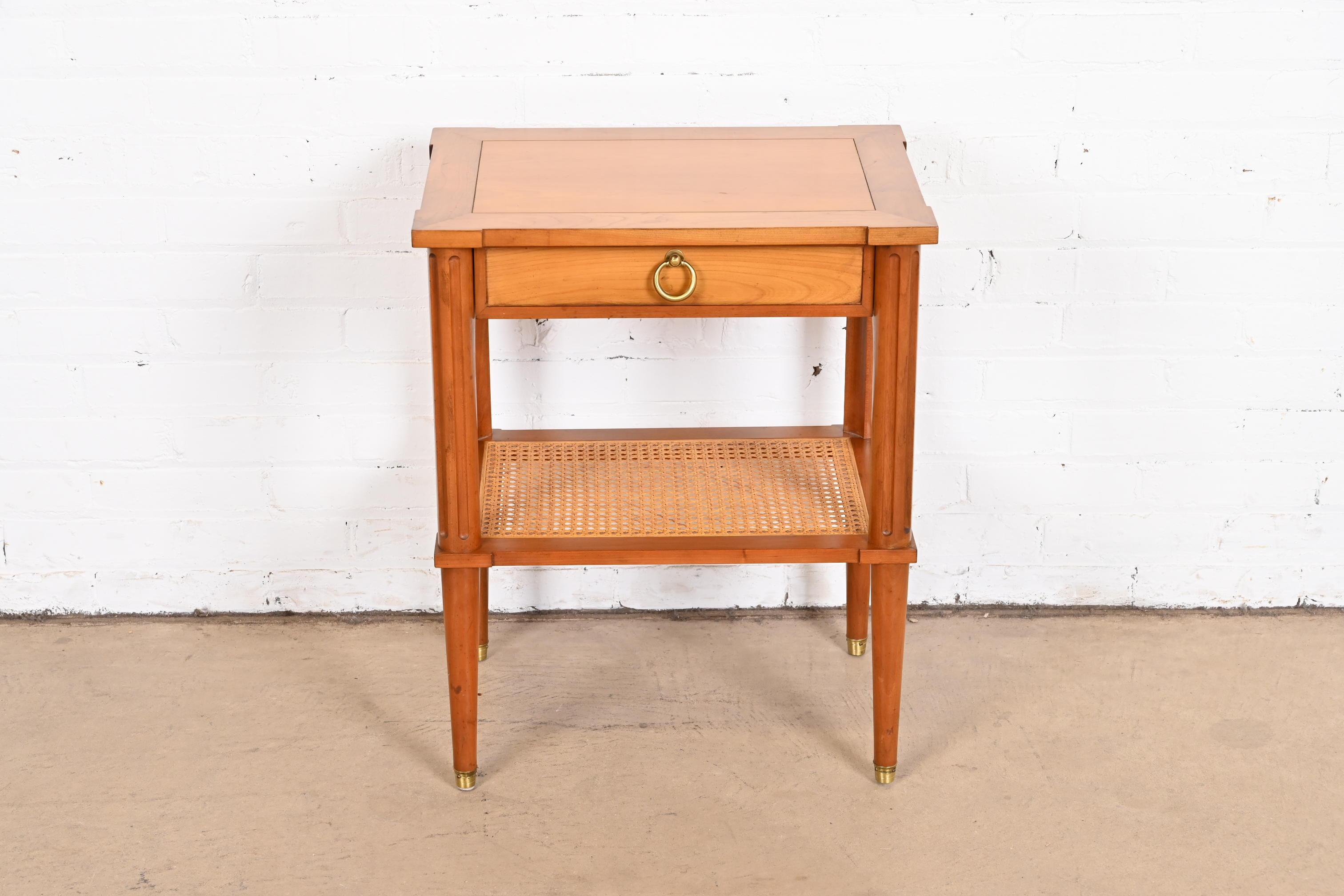 American Baker Furniture French Regency Louis XVI Cherry Wood and Cane Bedside Table