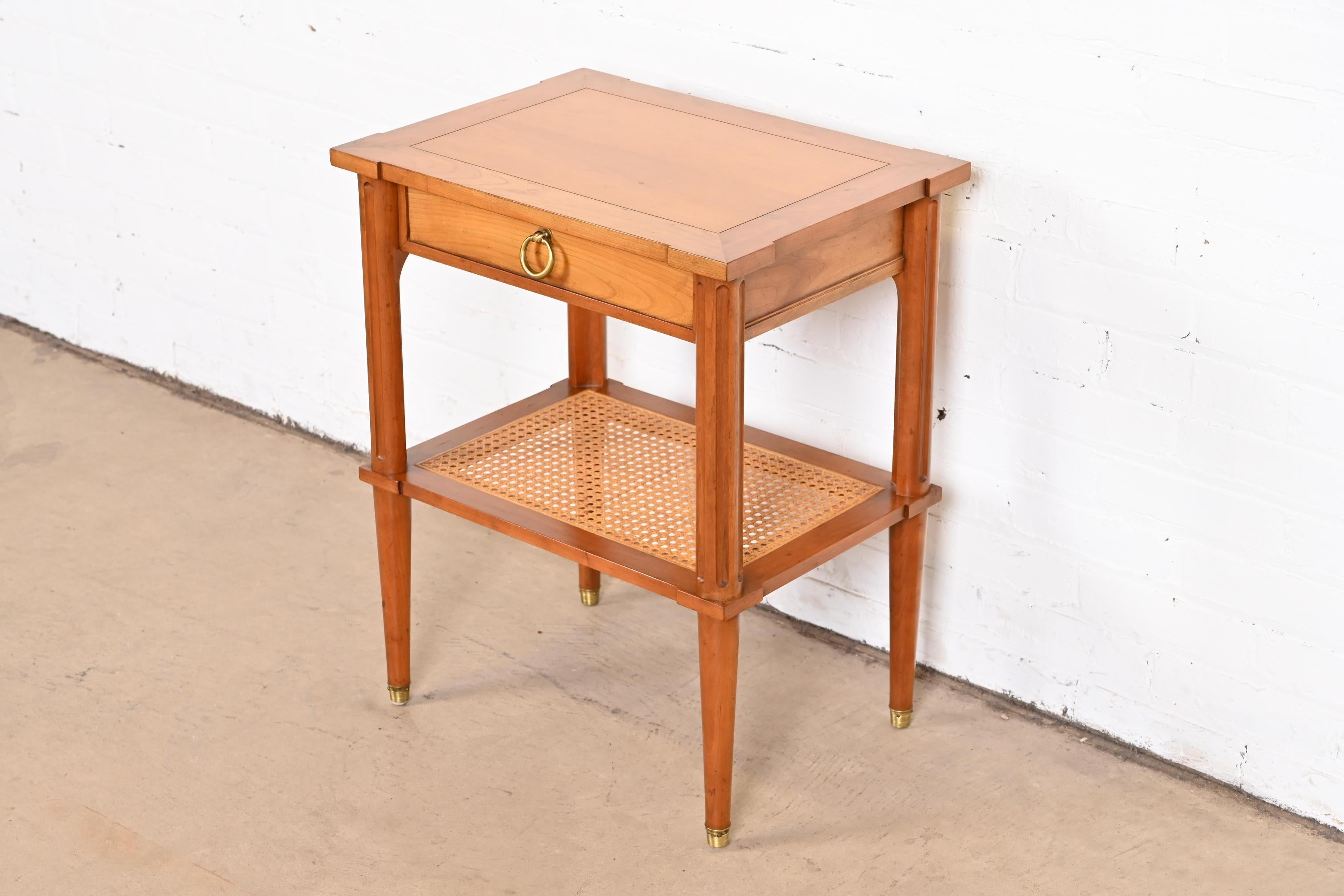 Baker Furniture French Regency Louis XVI Cherry Wood and Cane Bedside Table In Good Condition In South Bend, IN