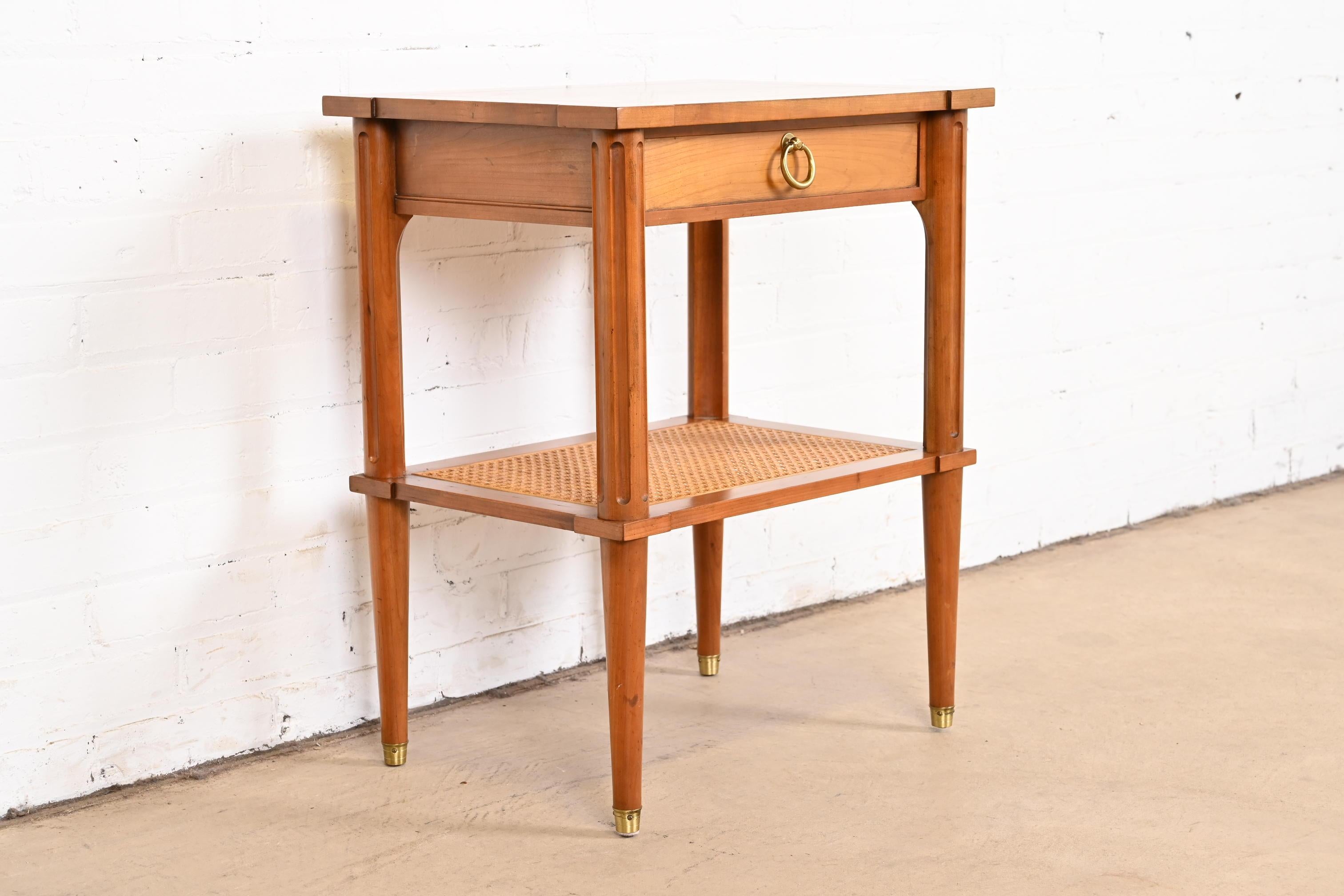 Baker Furniture French Regency Louis XVI Cherry Wood and Cane Bedside Table 1