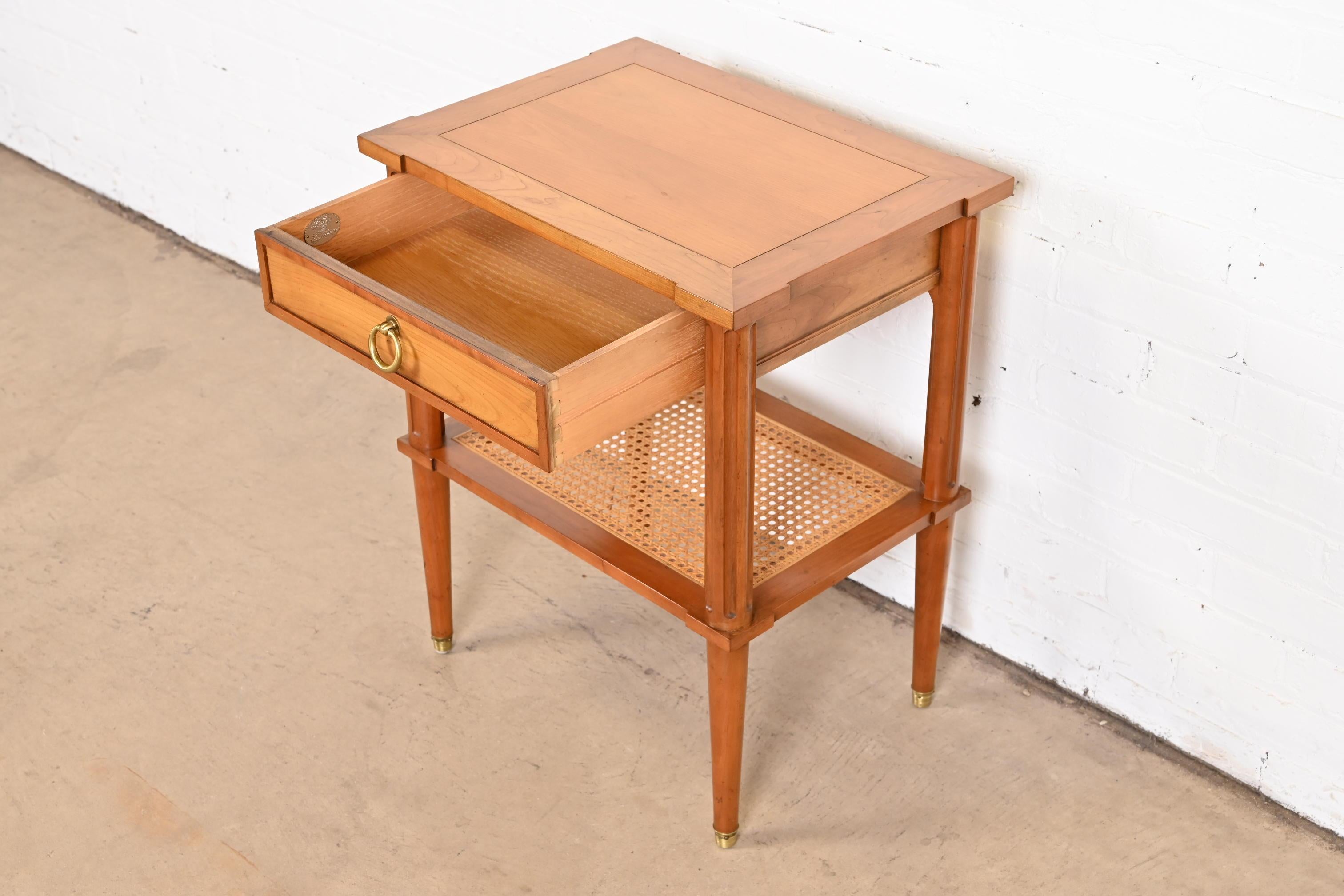 Baker Furniture French Regency Louis XVI Cherry Wood and Cane Bedside Table 2