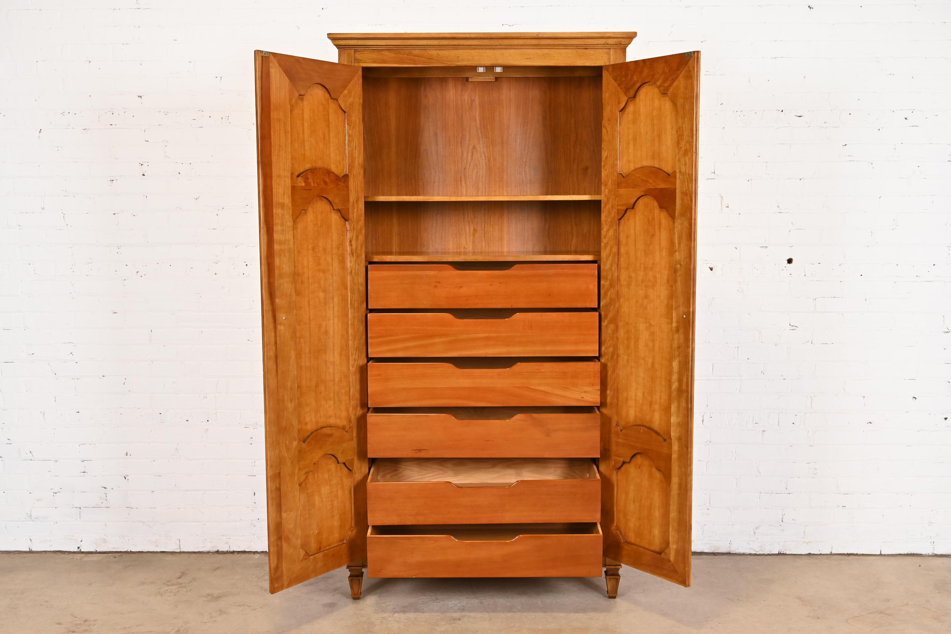 American Baker Furniture French Regency Louis XVI Cherry Wood Armoire Dresser, 1960s For Sale