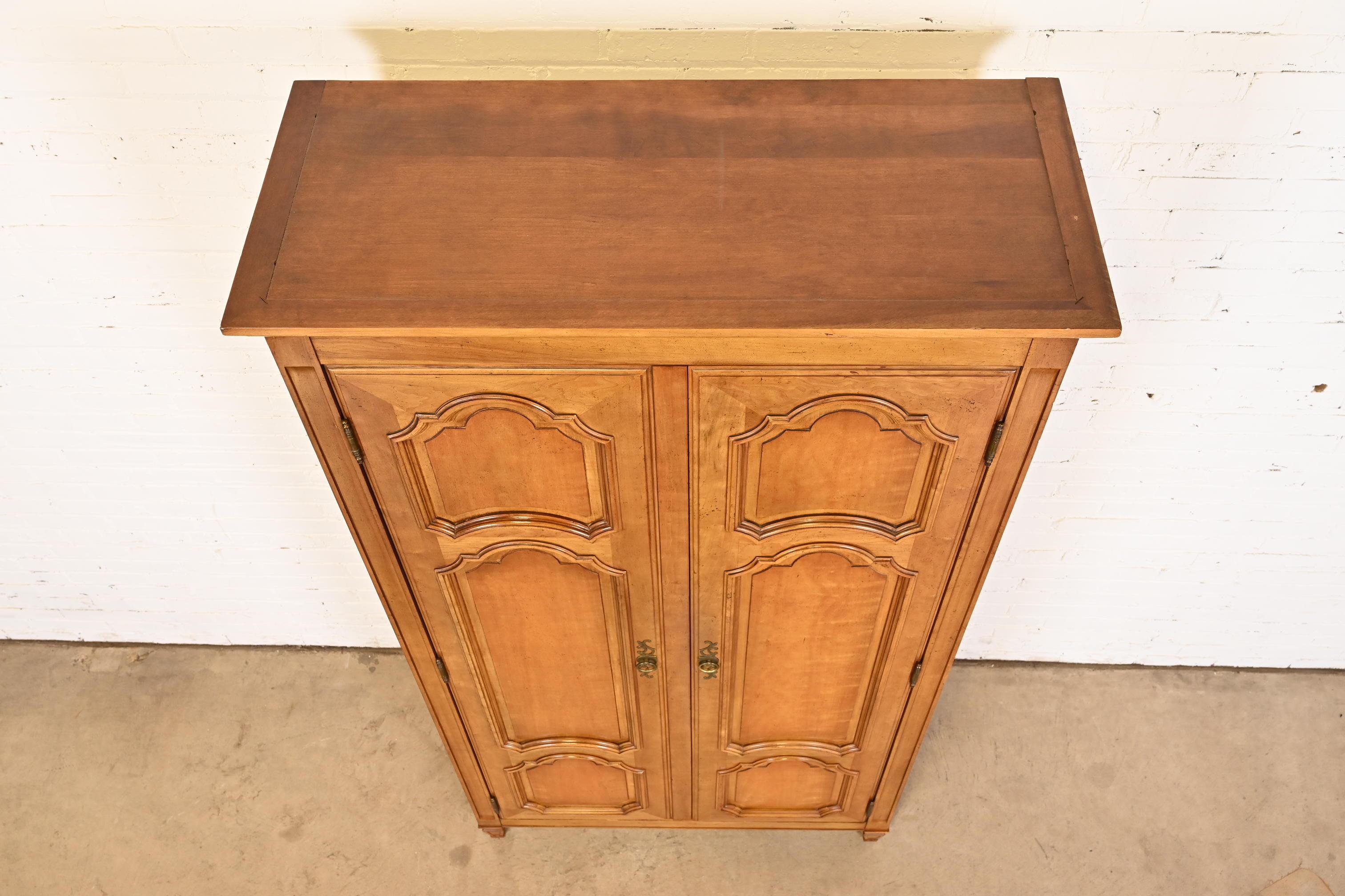 Brass Baker Furniture French Regency Louis XVI Cherry Wood Armoire Dresser, 1960s For Sale