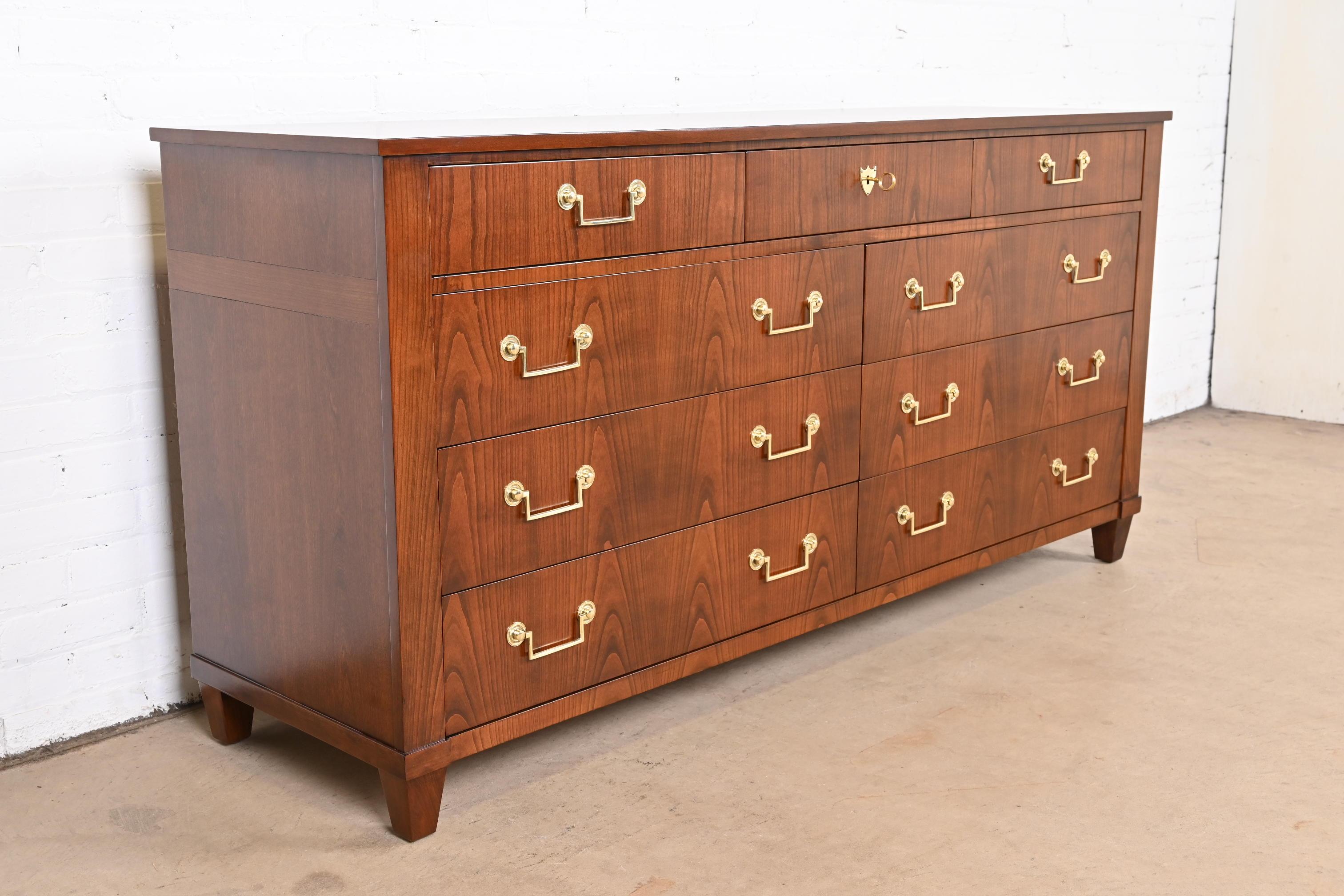 Brass Baker Furniture French Regency Louis XVI Cherry Wood Dresser, Newly Refinished