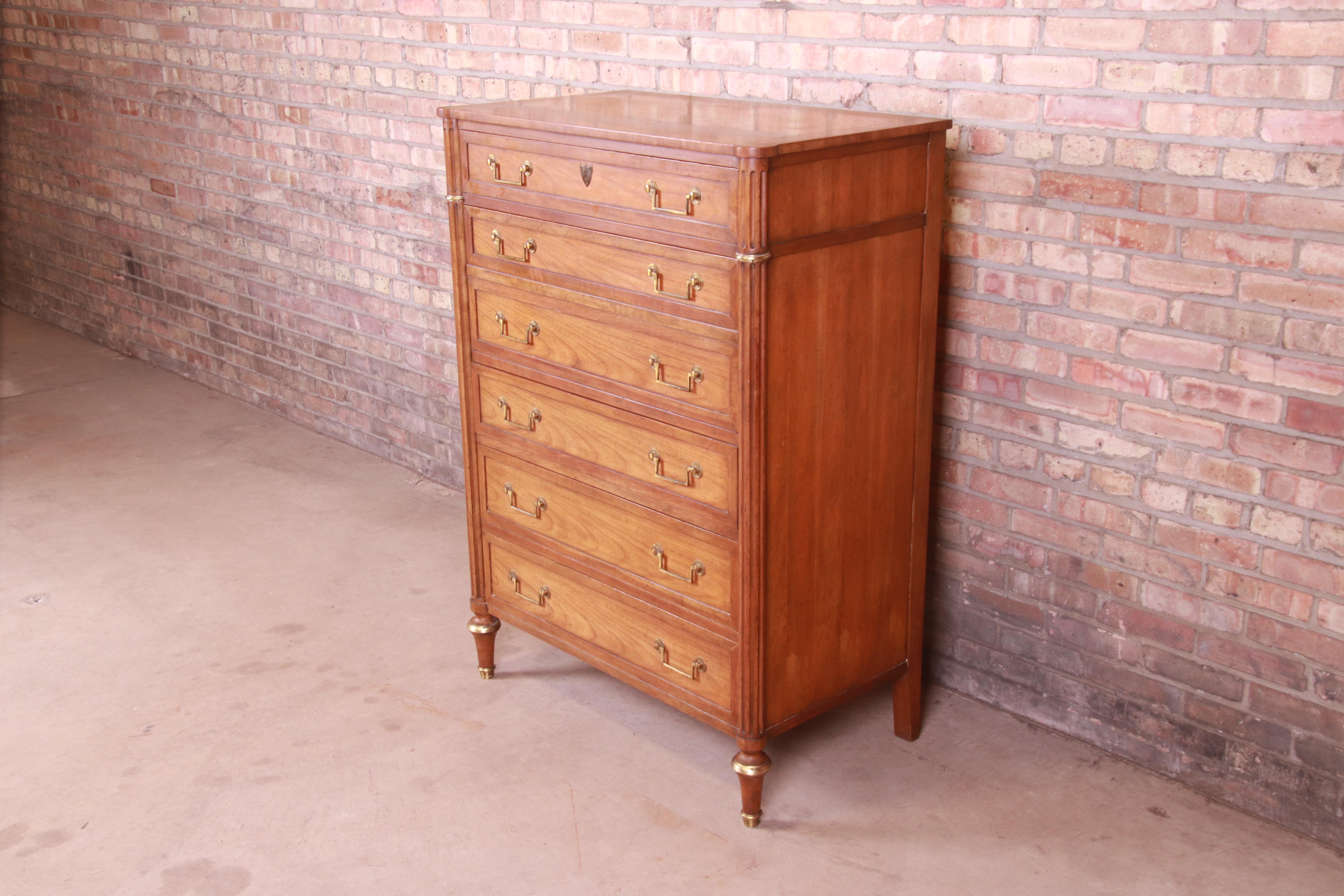 Baker Furniture French Regency Louis XVI Cherry Wood Highboy Dresser, 1960s In Good Condition In South Bend, IN
