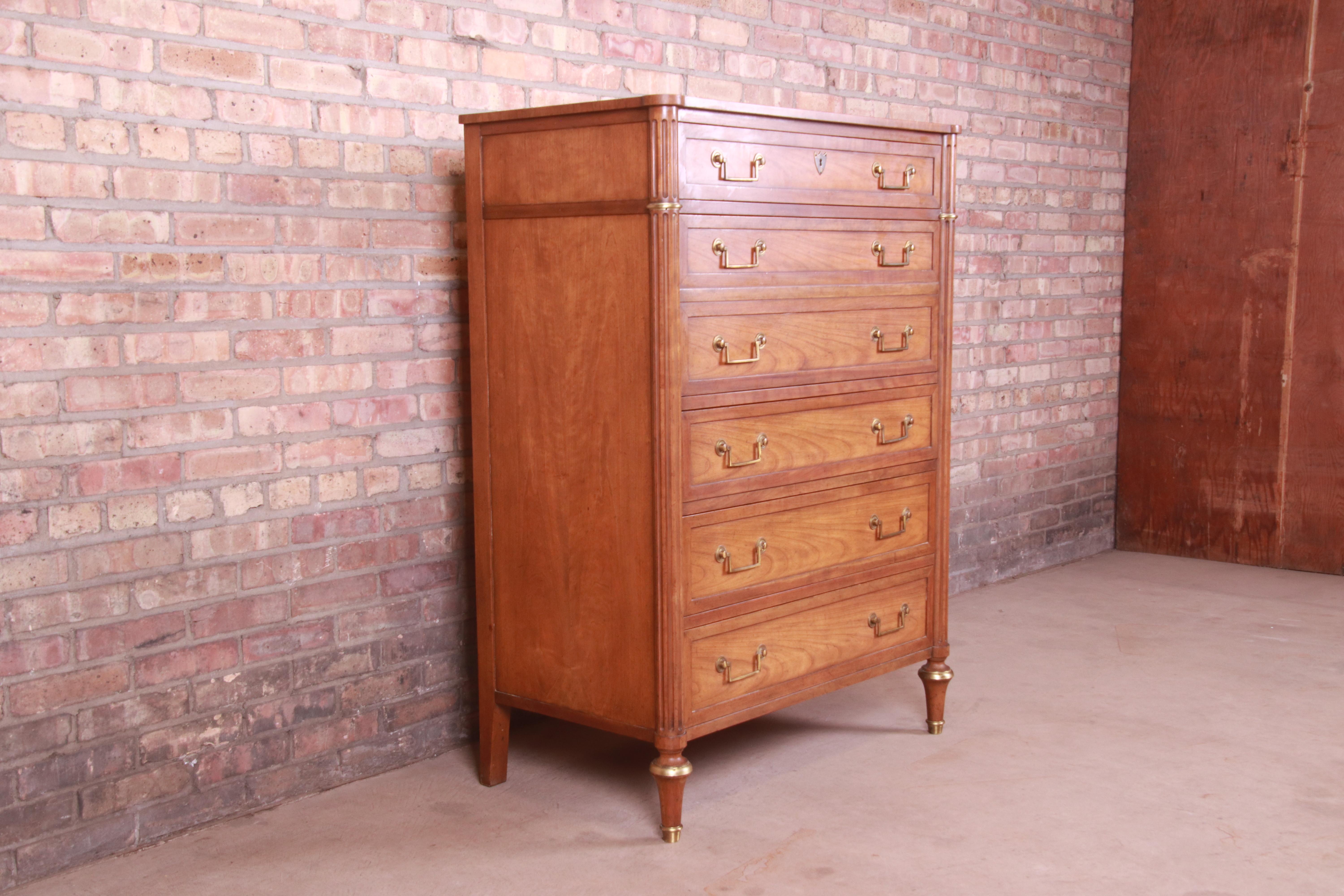Mid-20th Century Baker Furniture French Regency Louis XVI Cherry Wood Highboy Dresser, 1960s
