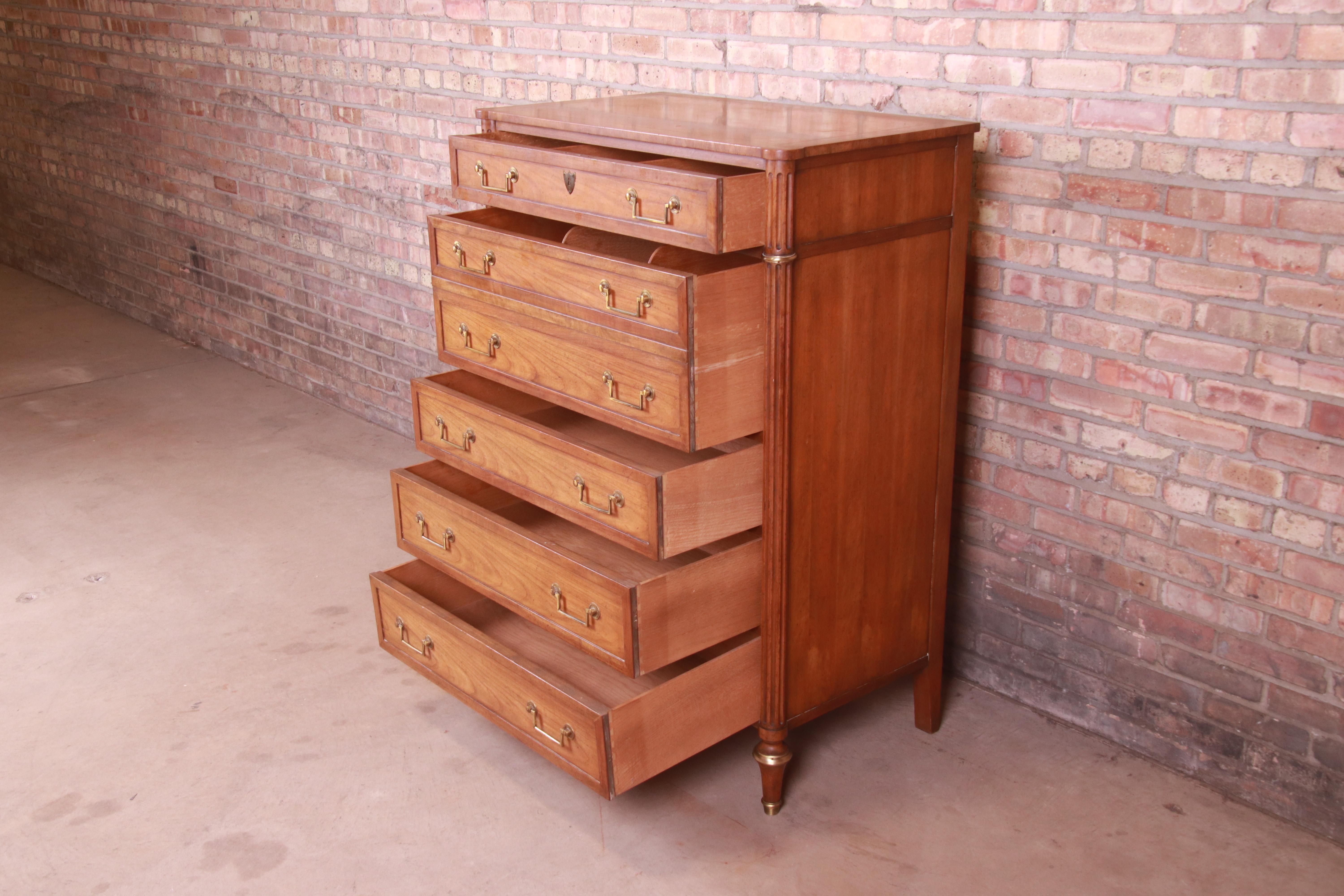 Baker Furniture French Regency Louis XVI Cherry Wood Highboy Dresser, 1960s 1