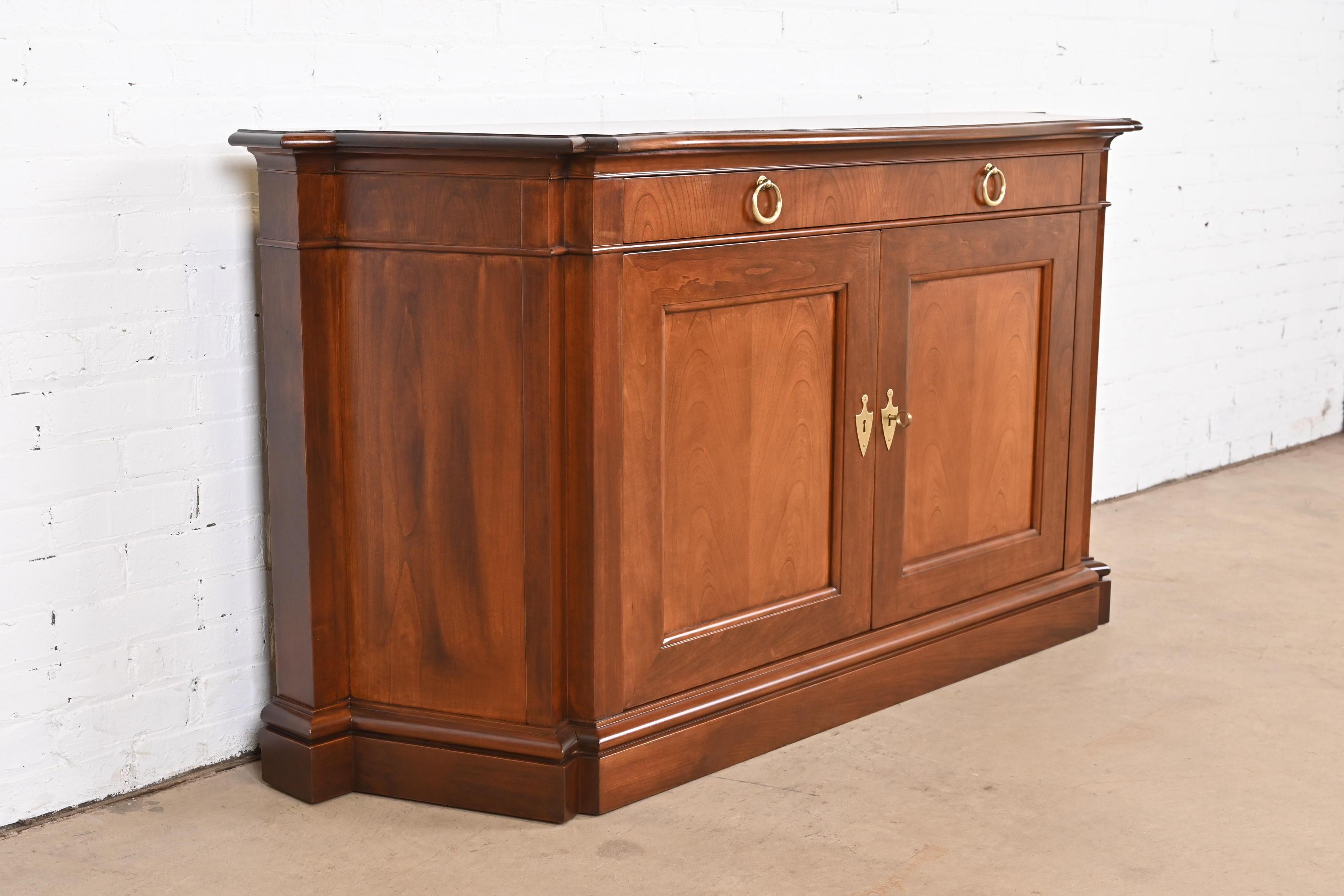Brass Baker Furniture French Regency Louis XVI Cherry Wood Sideboard, Newly Refinished For Sale