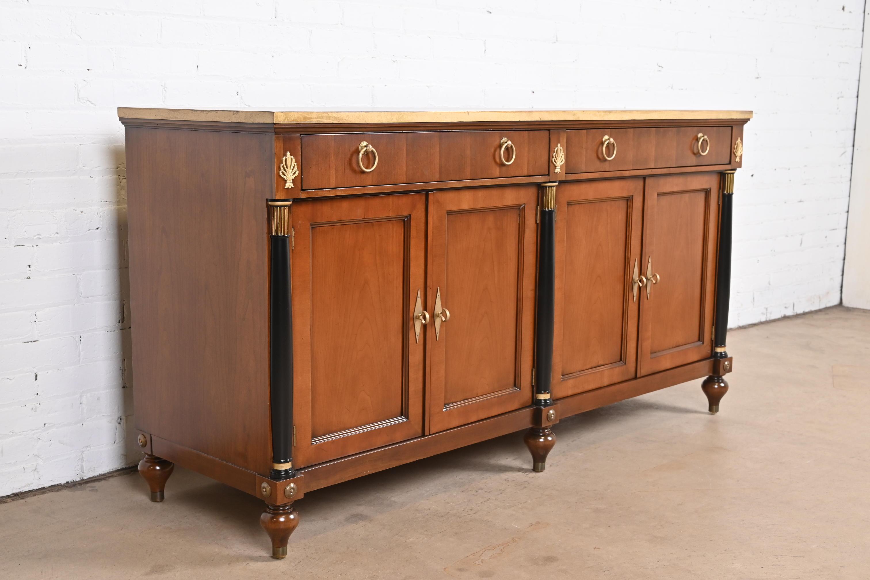 Brass Baker Furniture French Regency Louis XVI Cherry Wood Sideboard or Bar Cabinet