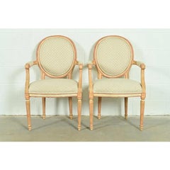 Baker Furniture French Regency Louis XVI Cream Lacquered Armchairs, Pair